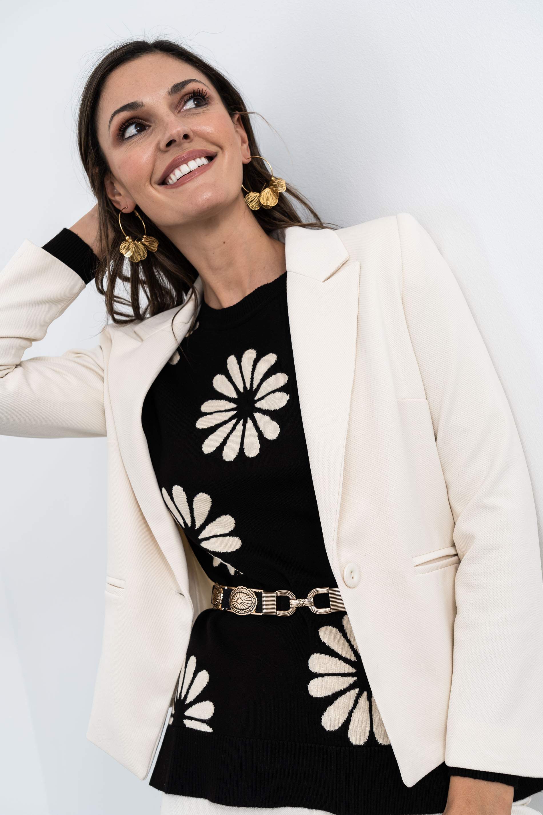 JERSEY JACQUARD FLOR NEGRO