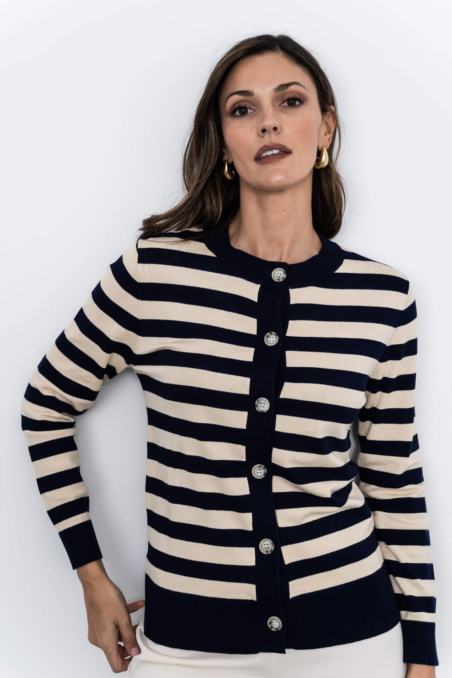 CHAQUETA RAYAS COMBINADA MARINO