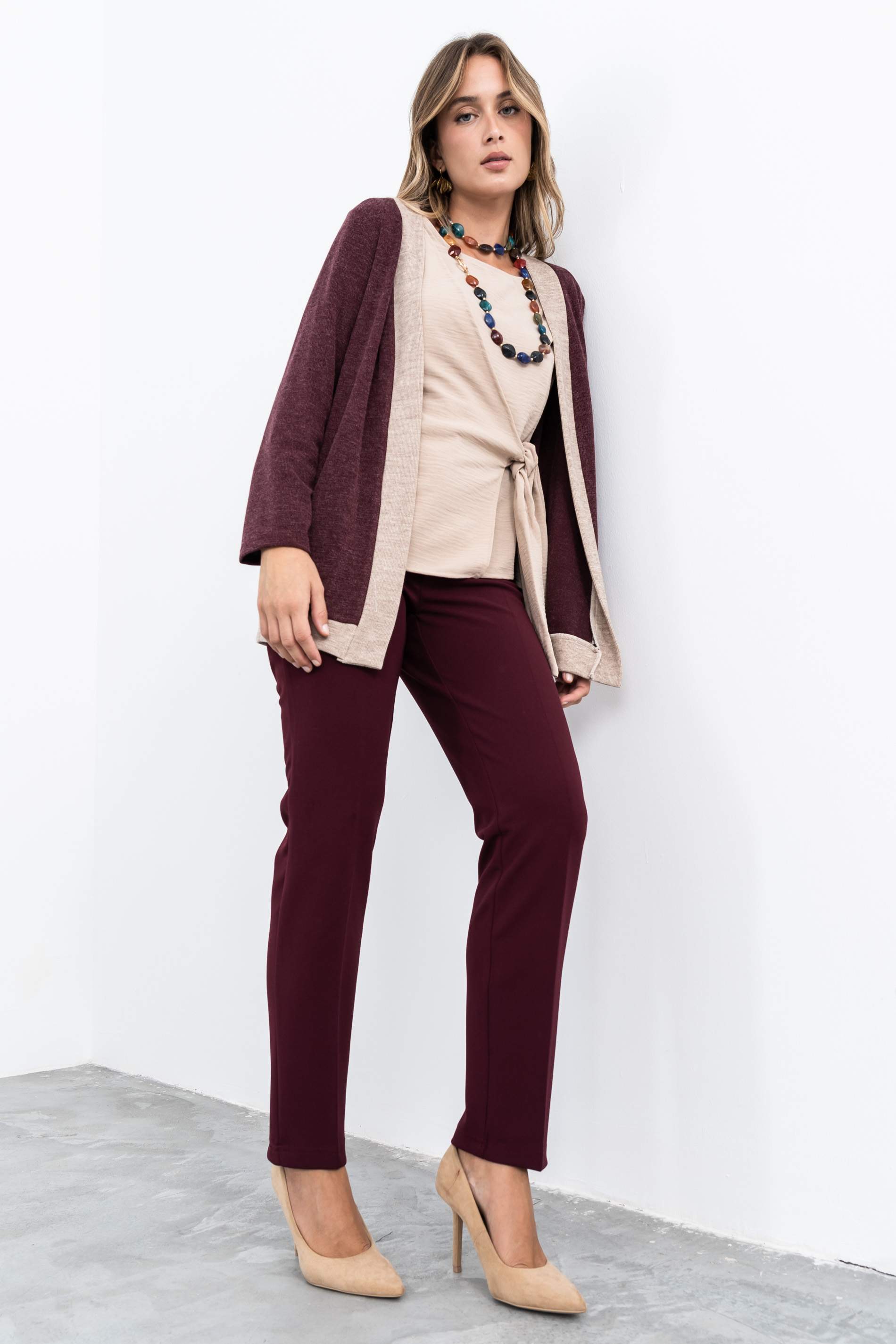 CHAQUETA PUNTO TEXTURA BICOLOR BURDEOS