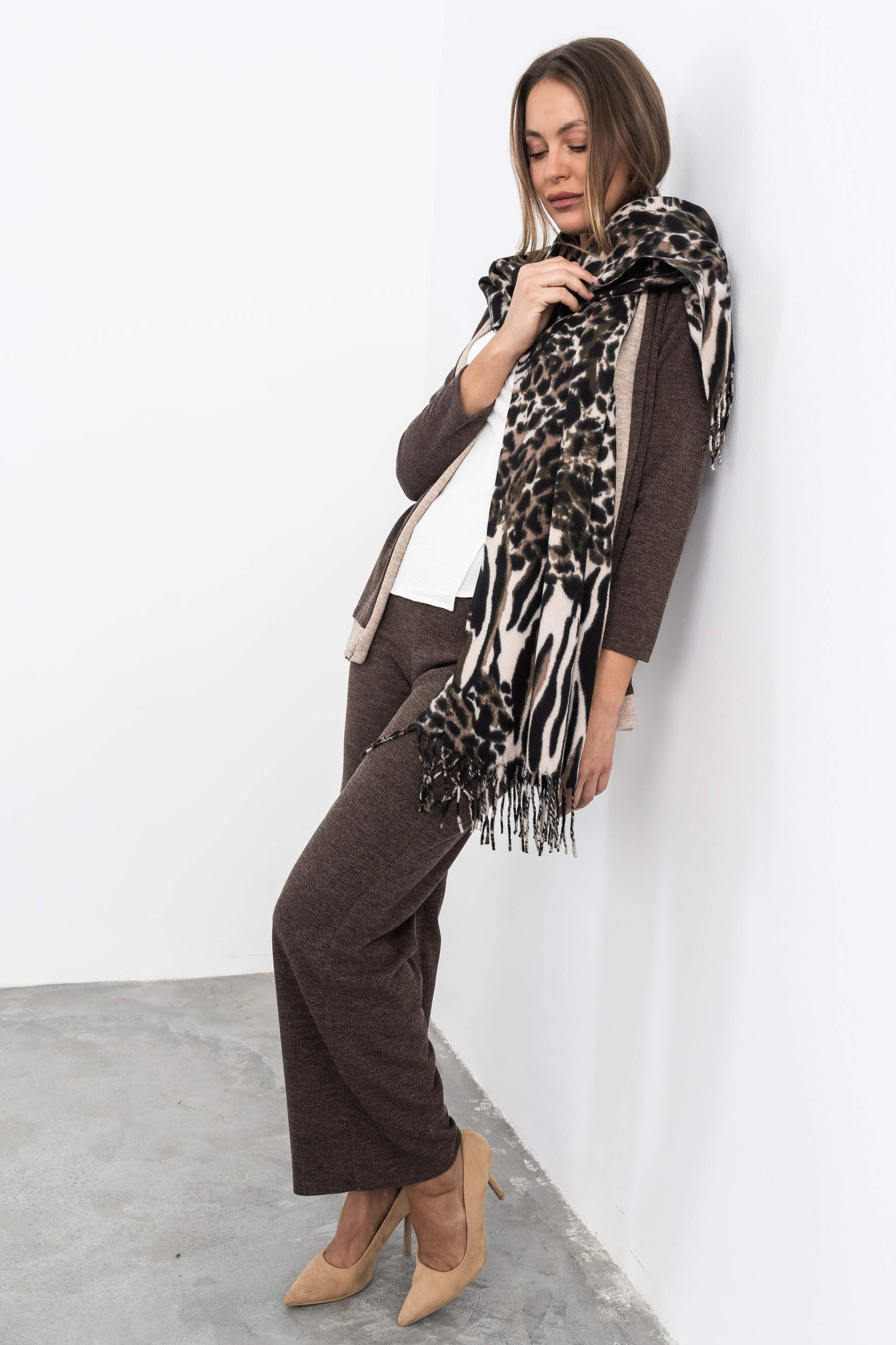 CHAQUETA PUNTO TEXTURA BICOLOR CHOCOLATE