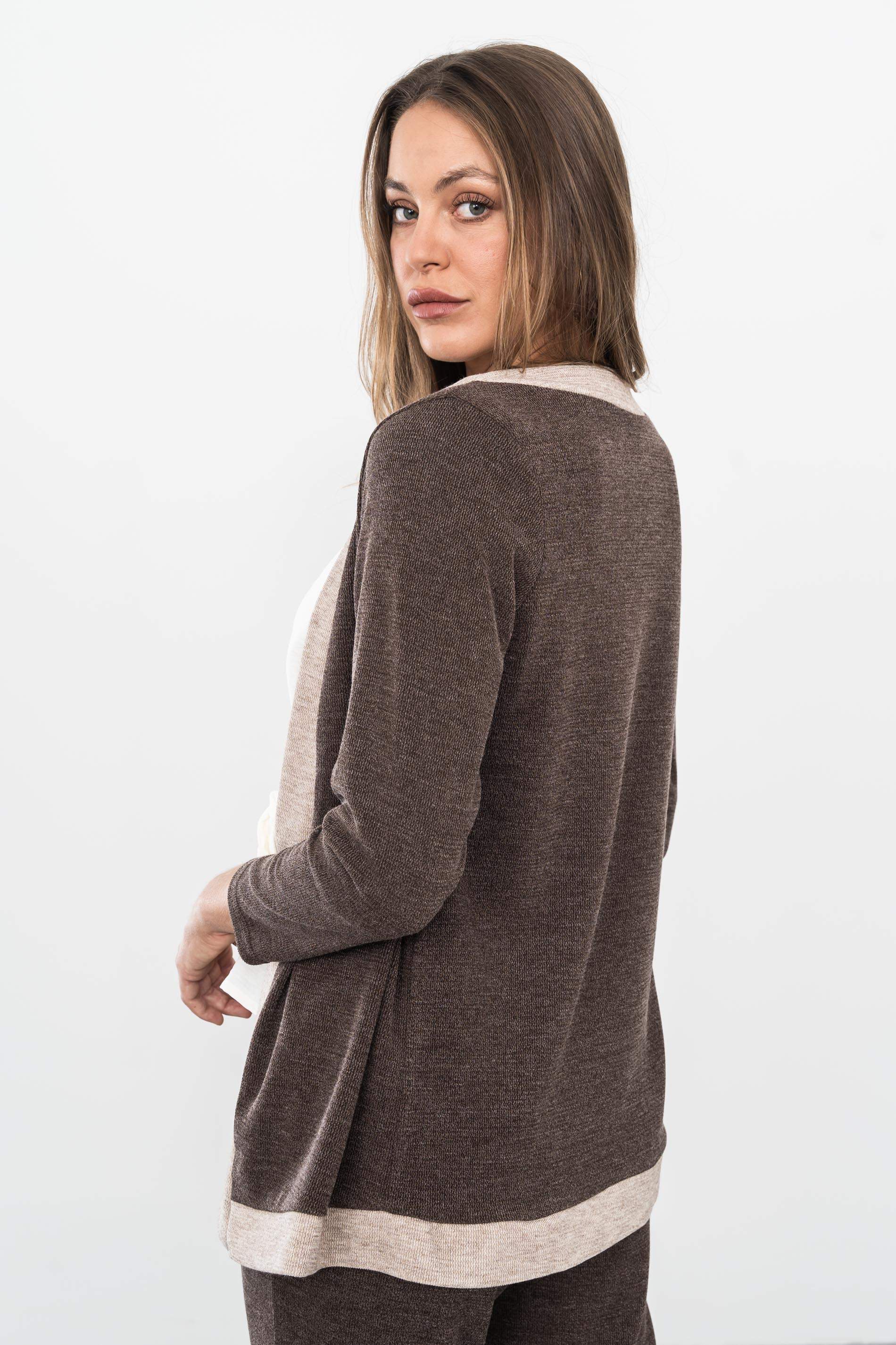 CHAQUETA PUNTO TEXTURA BICOLOR CHOCOLATE