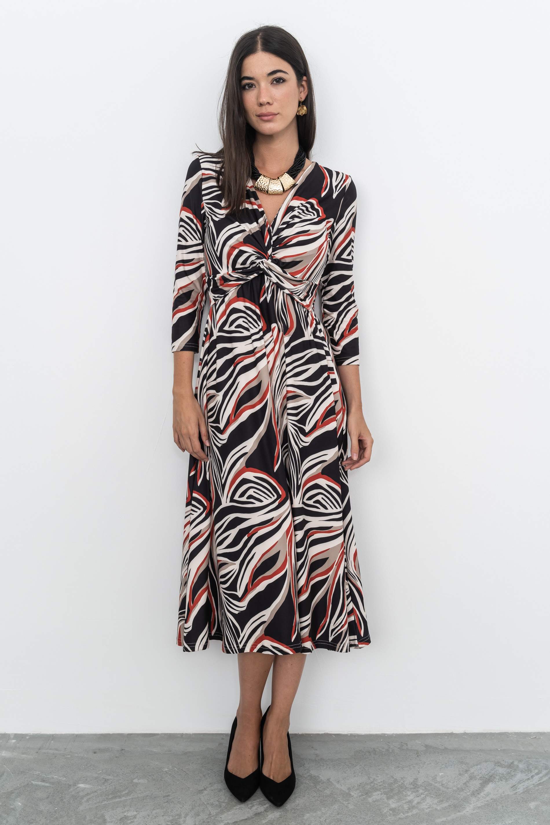 VESTIDO NUDO ESTAMPADO HOJAS