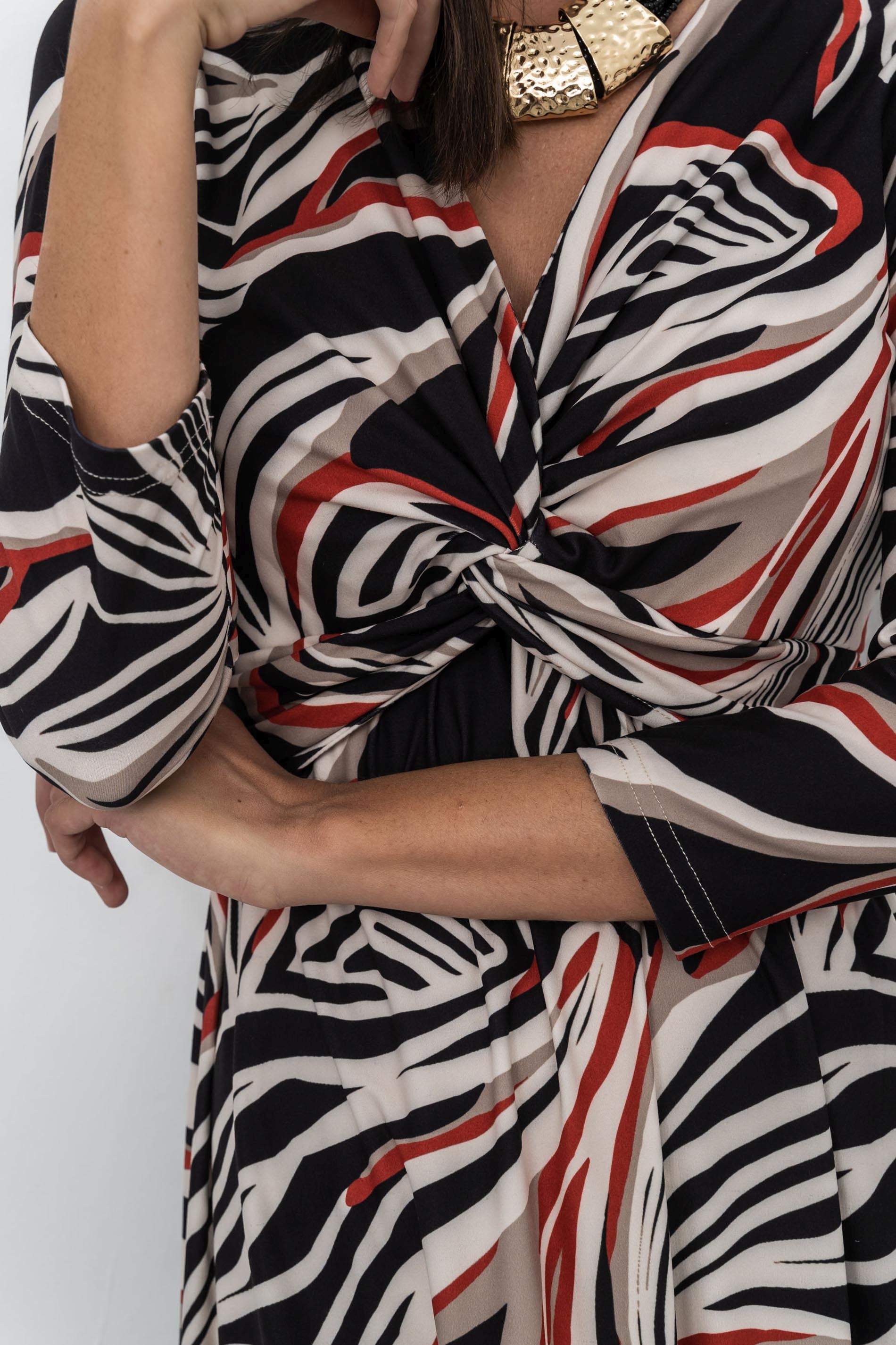 VESTIDO NUDO ESTAMPADO HOJAS