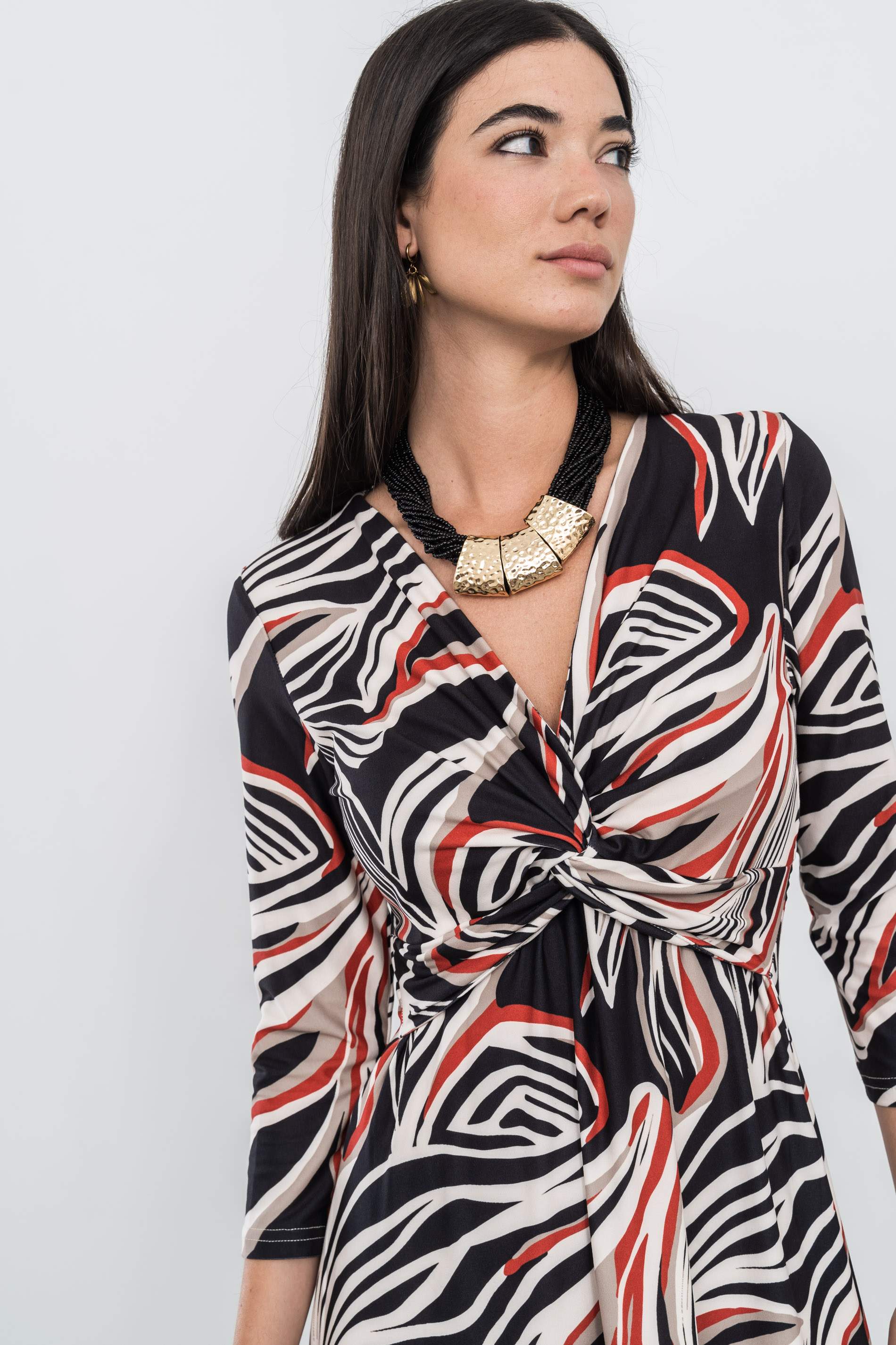 VESTIDO NUDO ESTAMPADO HOJAS