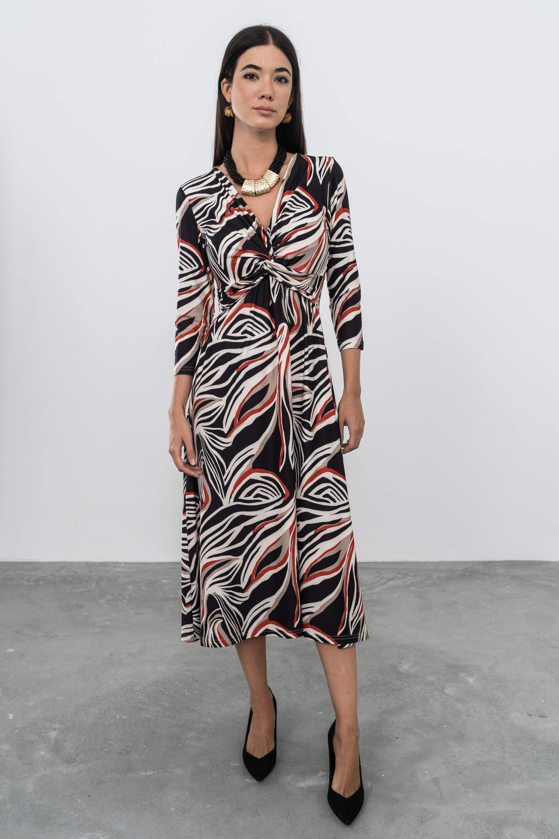 VESTIDO NUDO ESTAMPADO HOJAS