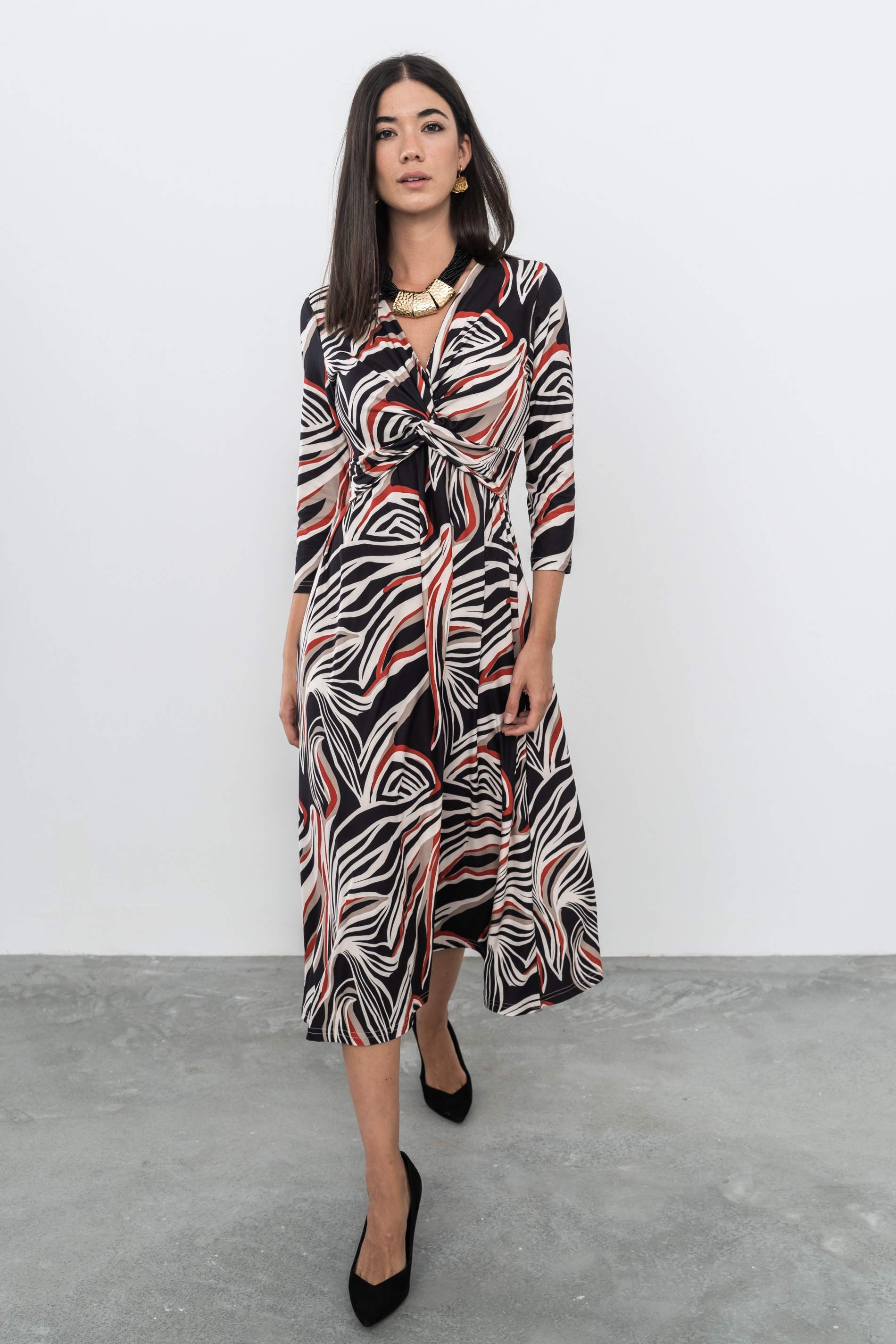 VESTIDO NUDO ESTAMPADO HOJAS