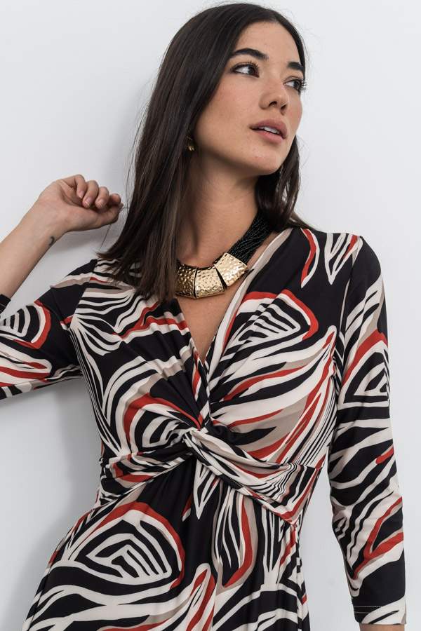 VESTIDO NUDO ESTAMPADO HOJAS