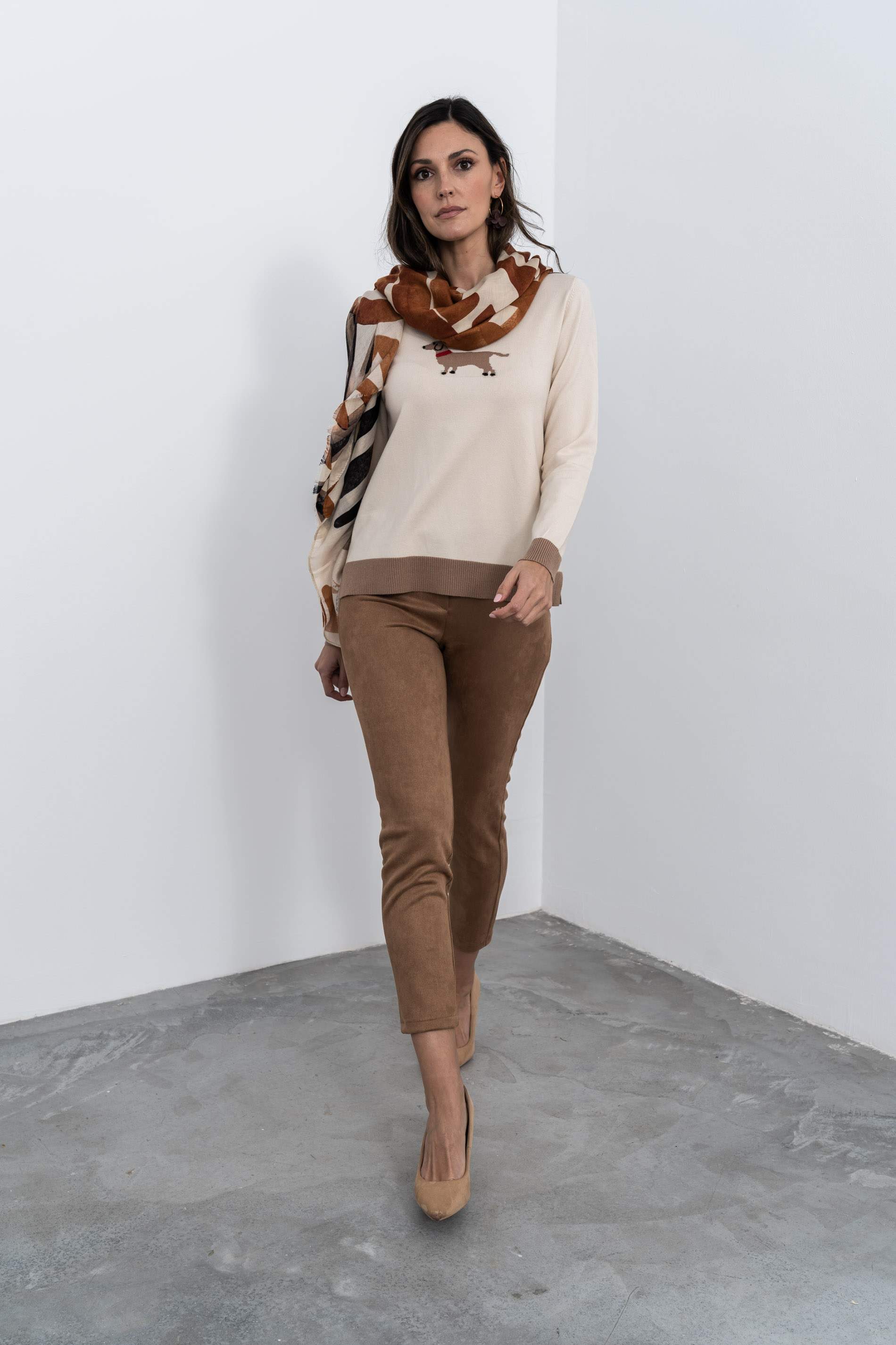 PANTALÓN PIJAMERO EFECTO ANTE CAMEL