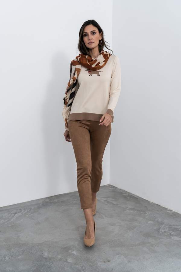 PANTALÓN PIJAMERO EFECTO ANTE CAMEL