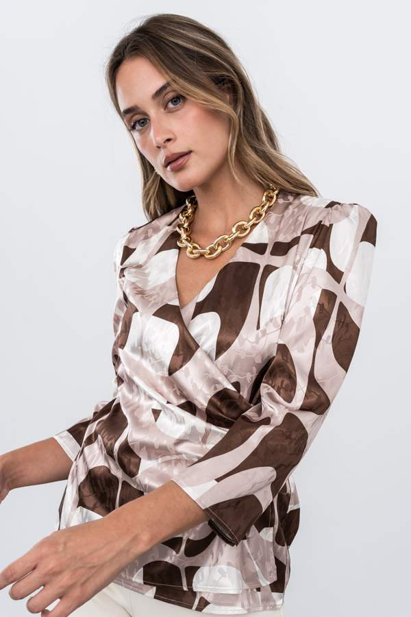 BLUSA RECOGIDO SATINADO MARRÓN