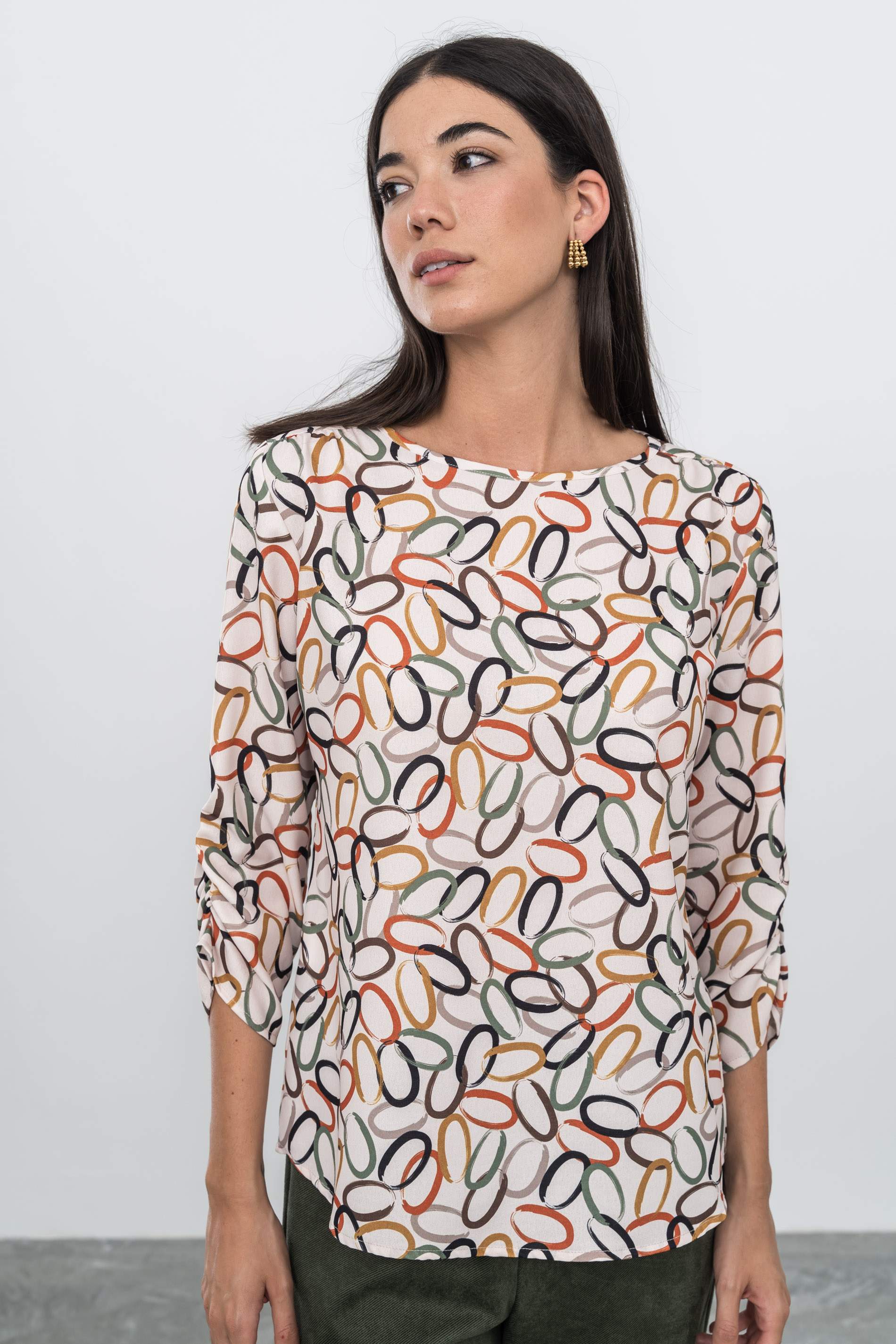 BLUSA PUÑO FRUNCIDO CÍRCULOS