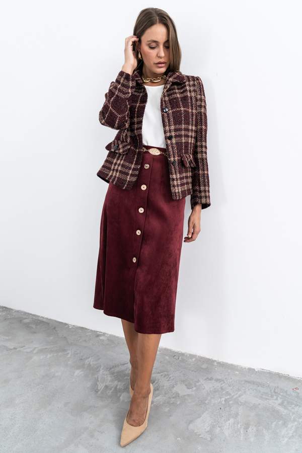 FALDA EVASÉ BOTONES GRANATE