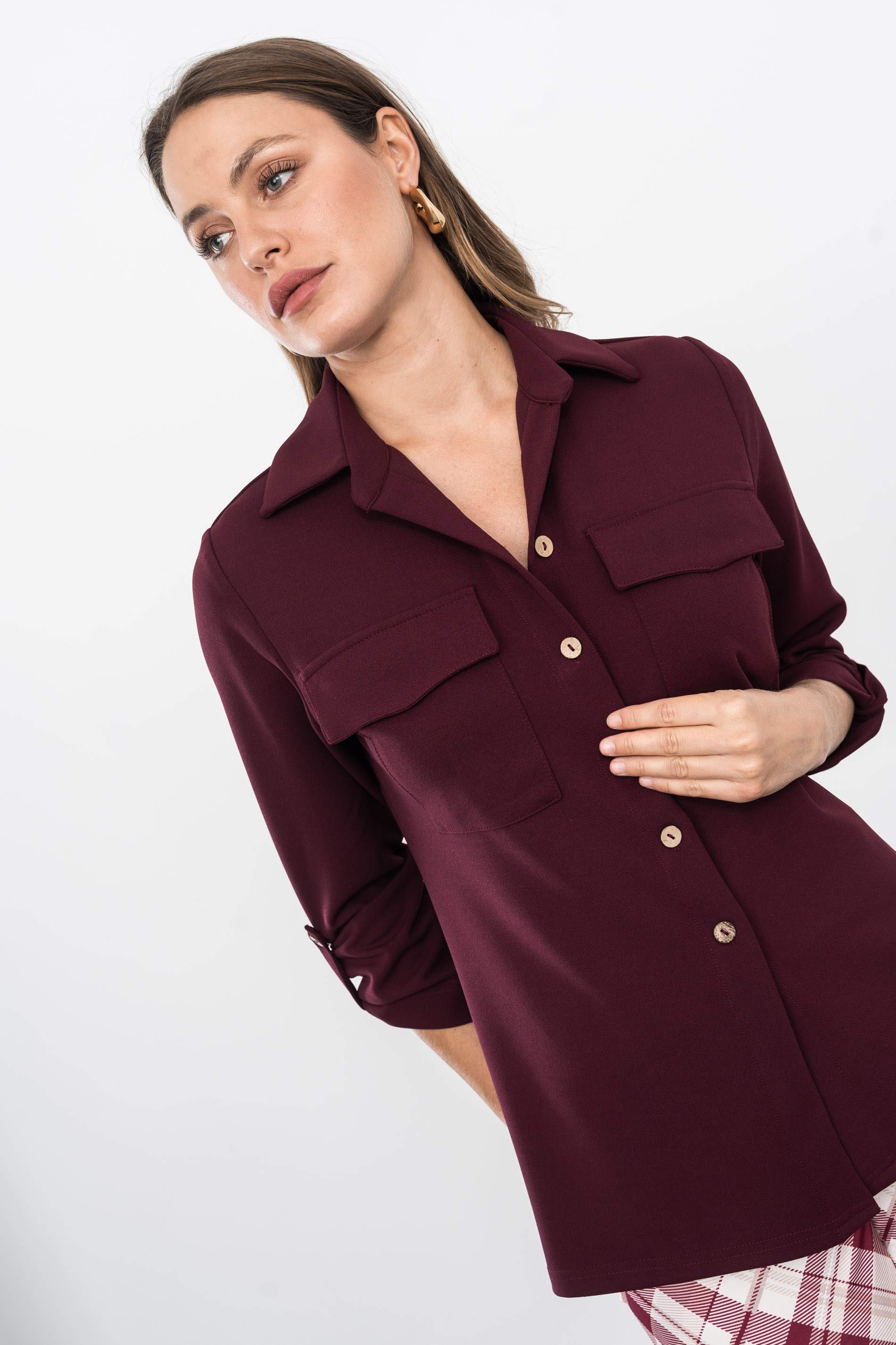 SOBRECAMISA BOLSILLOS GRANATE