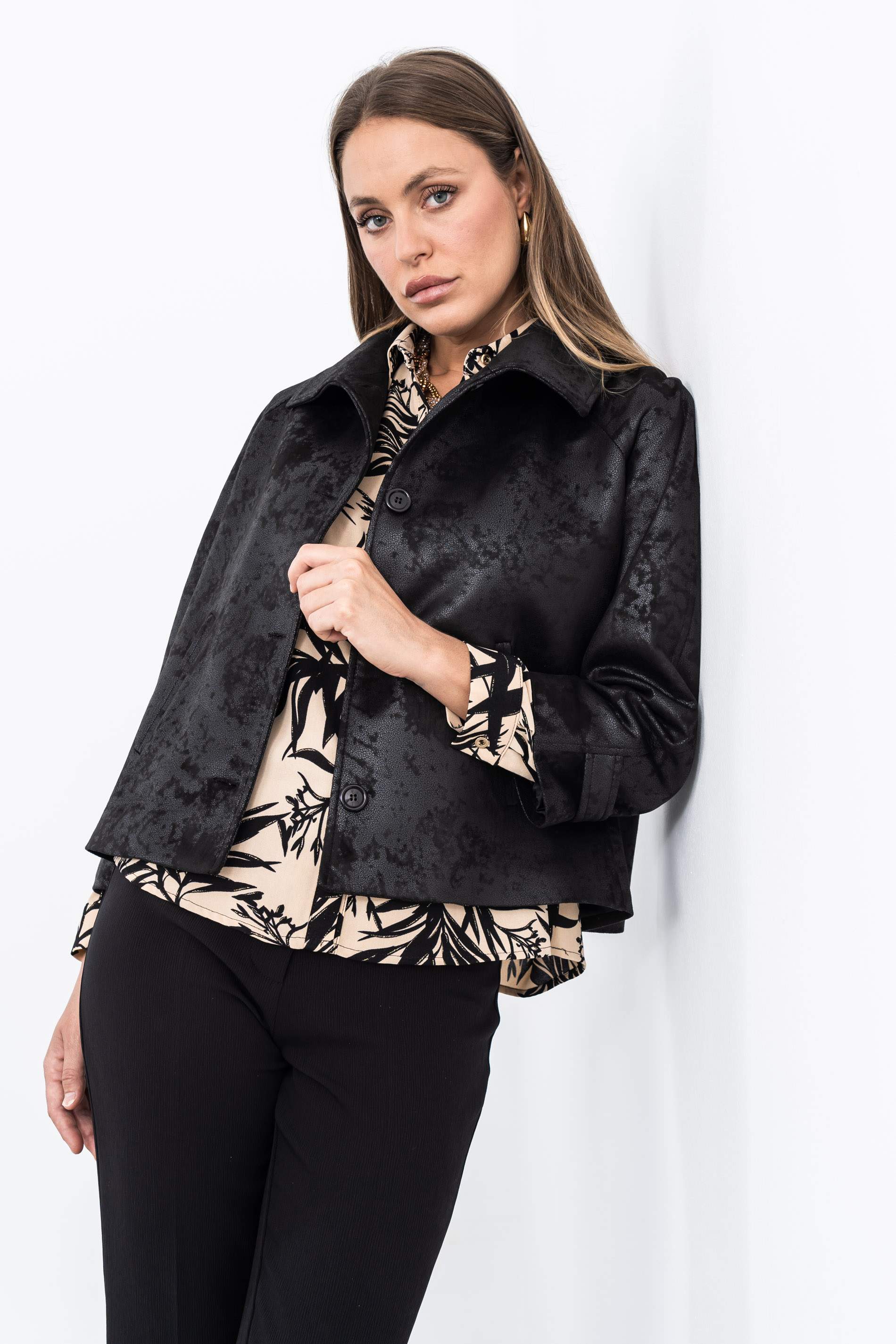 CHAQUETA POLIPIEL BOTONES NEGRO