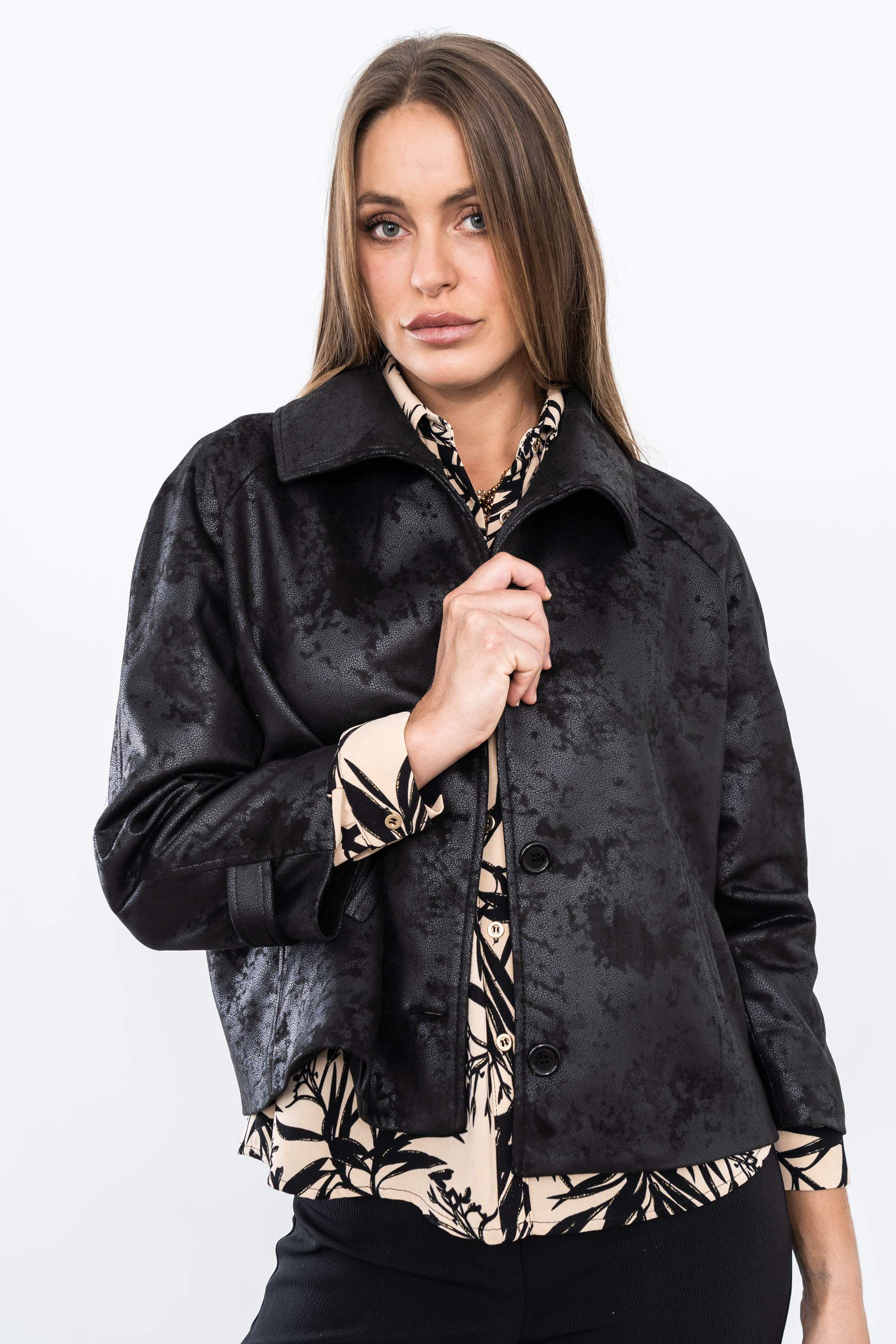 CHAQUETA POLIPIEL BOTONES NEGRO