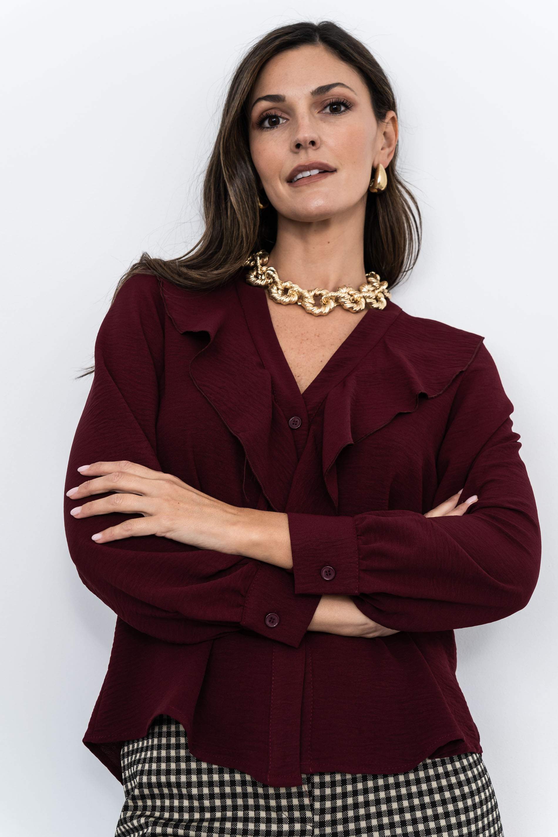 BLUSA VOLANTE MANGA LARGA GRANATE