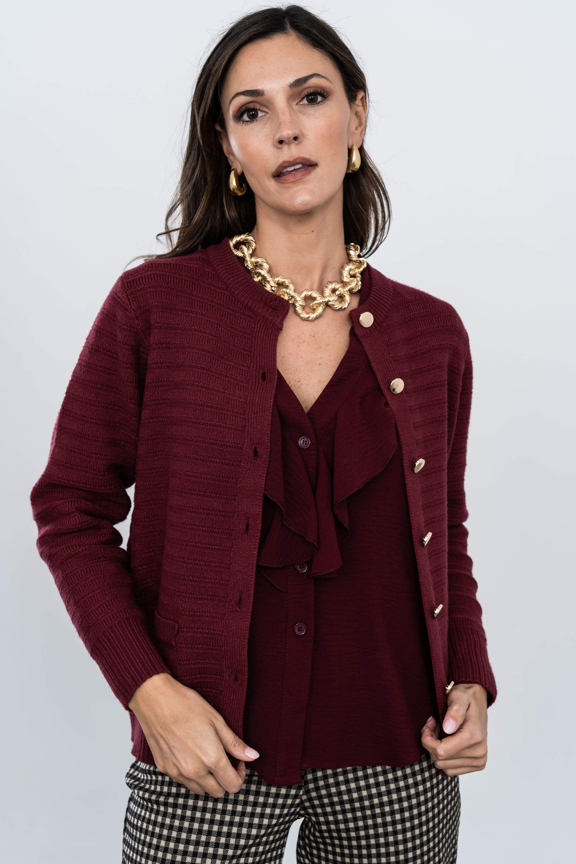 BLUSA VOLANTE MANGA LARGA GRANATE