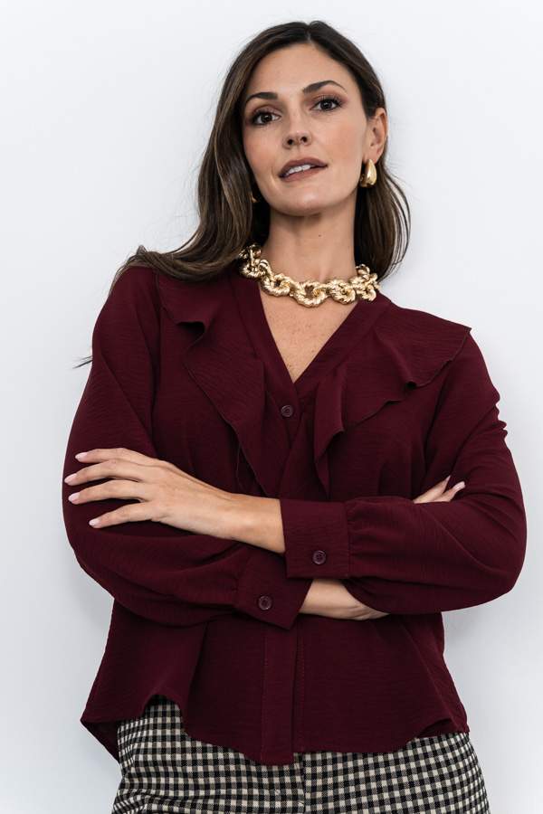 BLUSA VOLANTE MANGA LARGA GRANATE