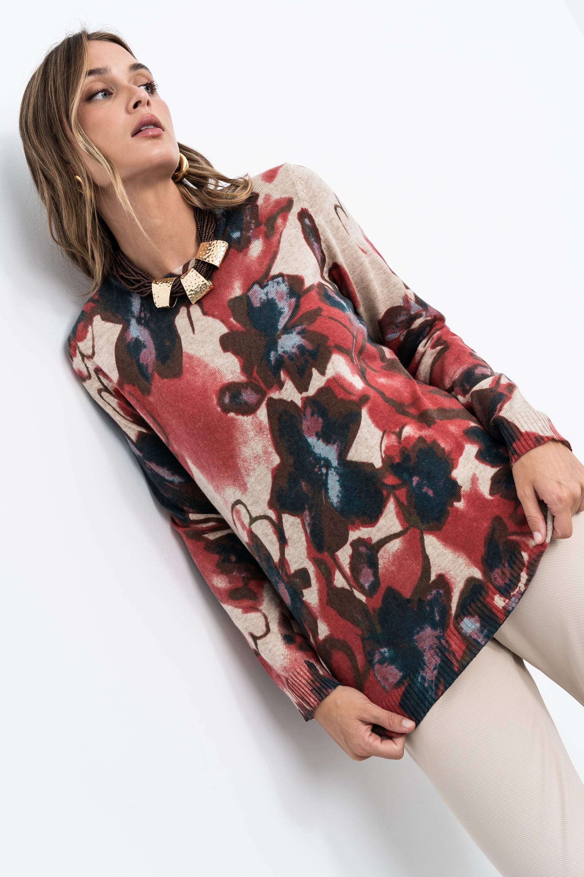JERSEY ESTAMPADO FLORAL BURDEOS