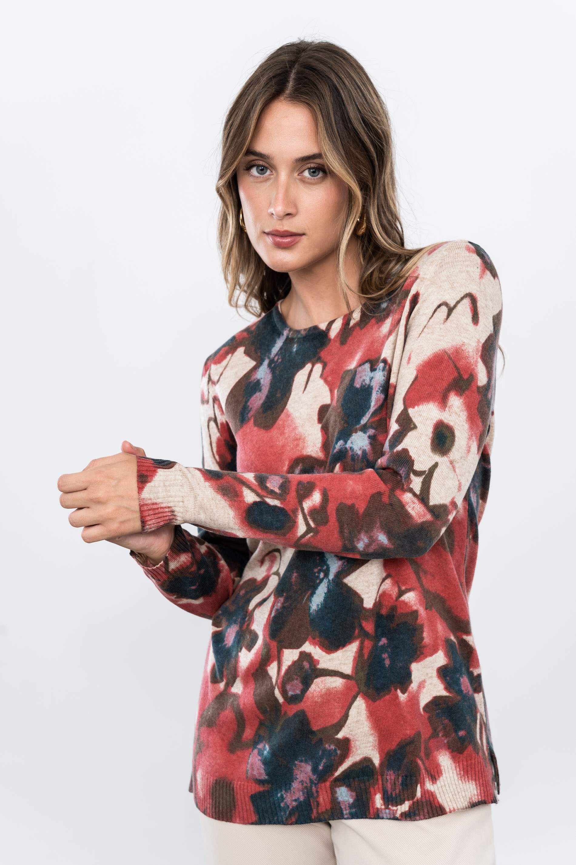 JERSEY ESTAMPADO FLORAL BURDEOS