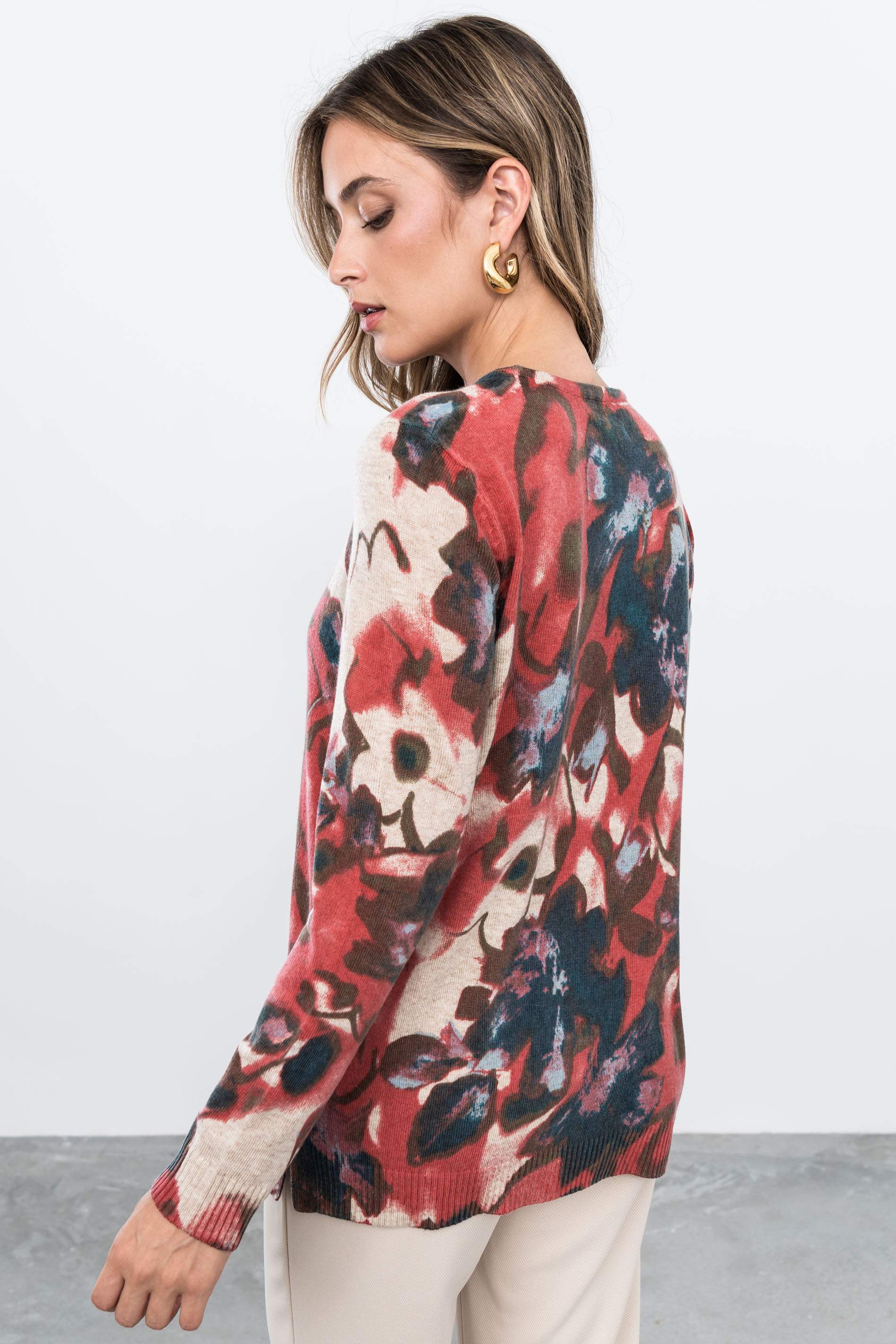 JERSEY ESTAMPADO FLORAL BURDEOS