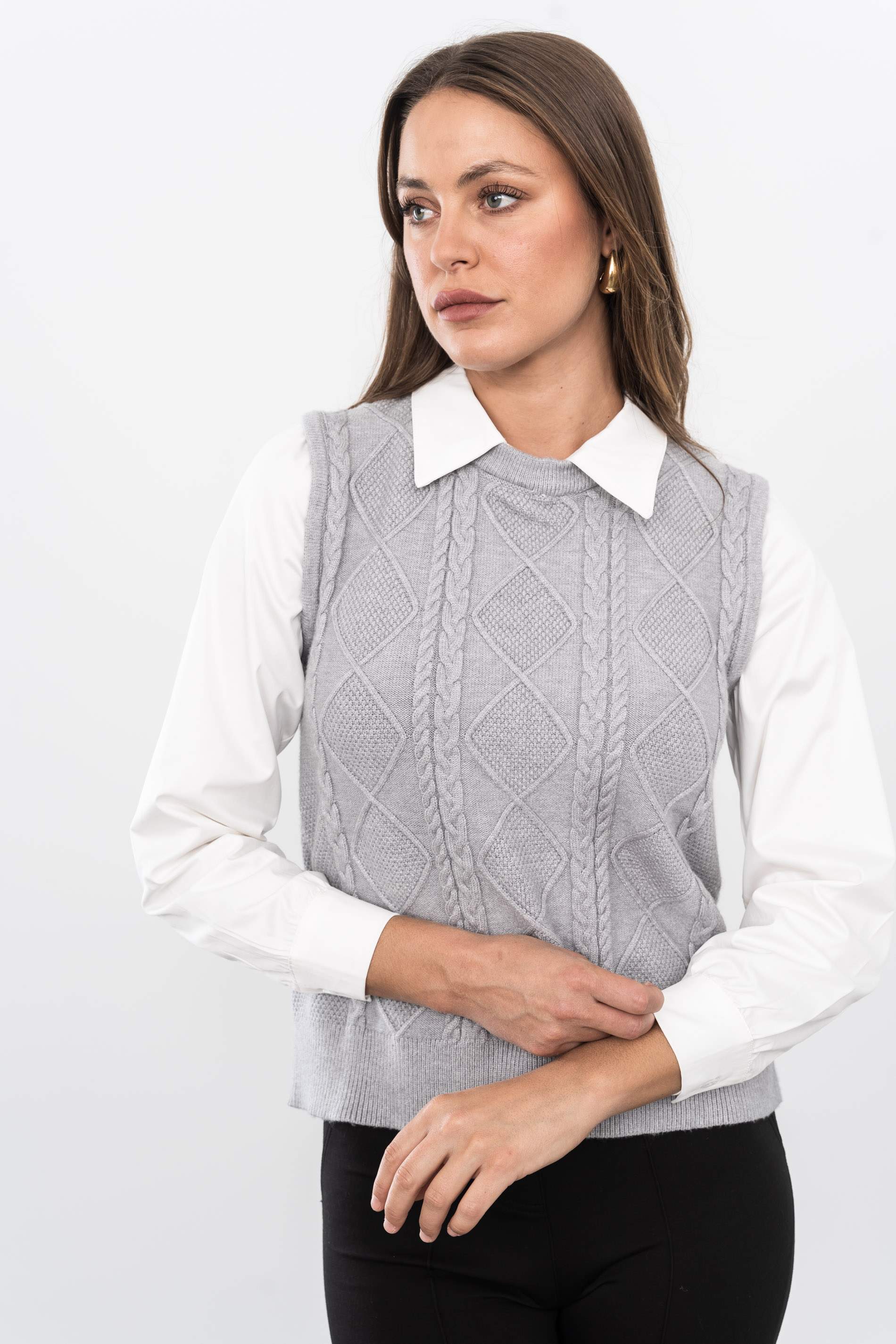 CHALECO COMBINADO BLUSA GRIS