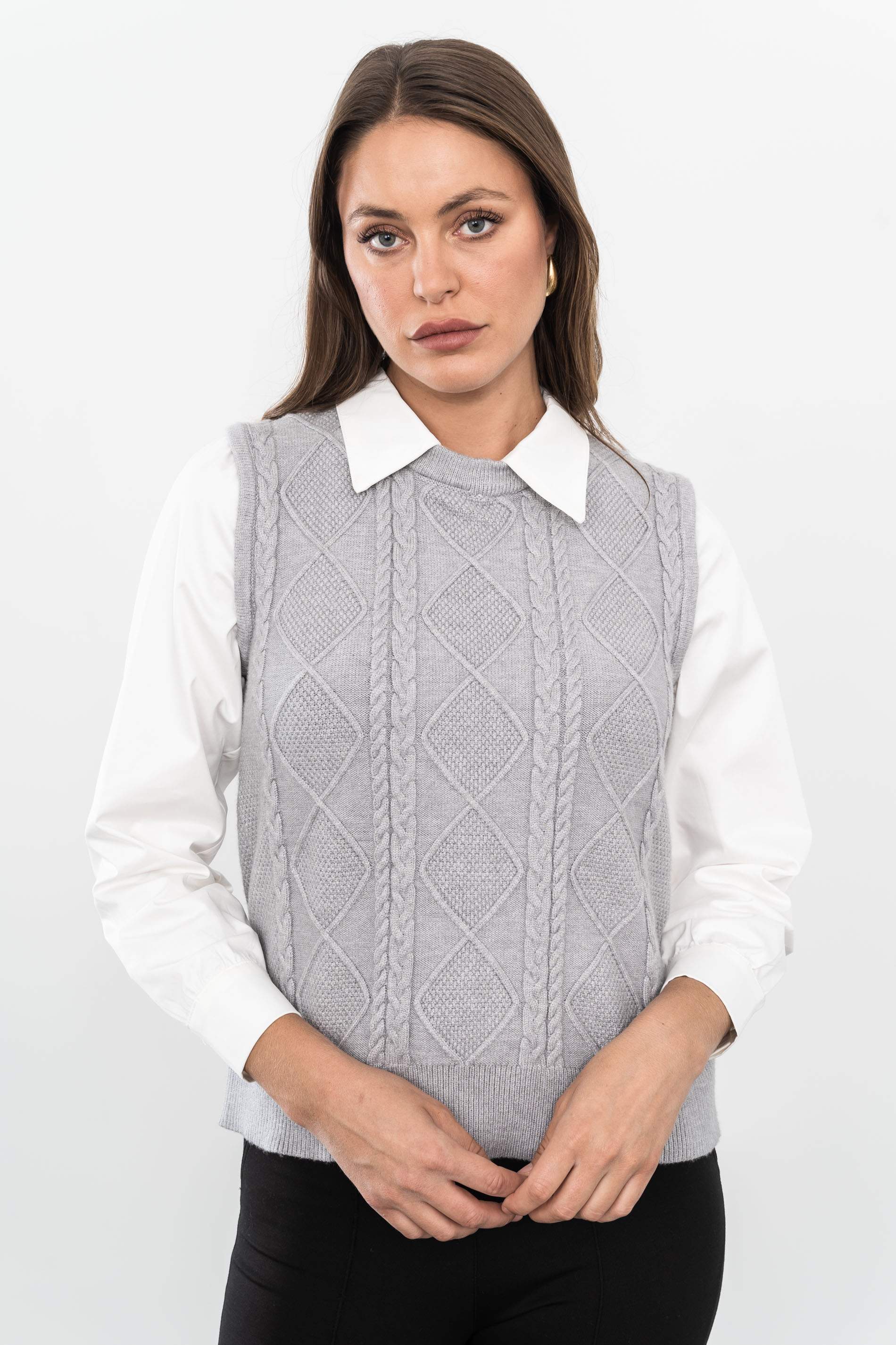 CHALECO COMBINADO BLUSA GRIS