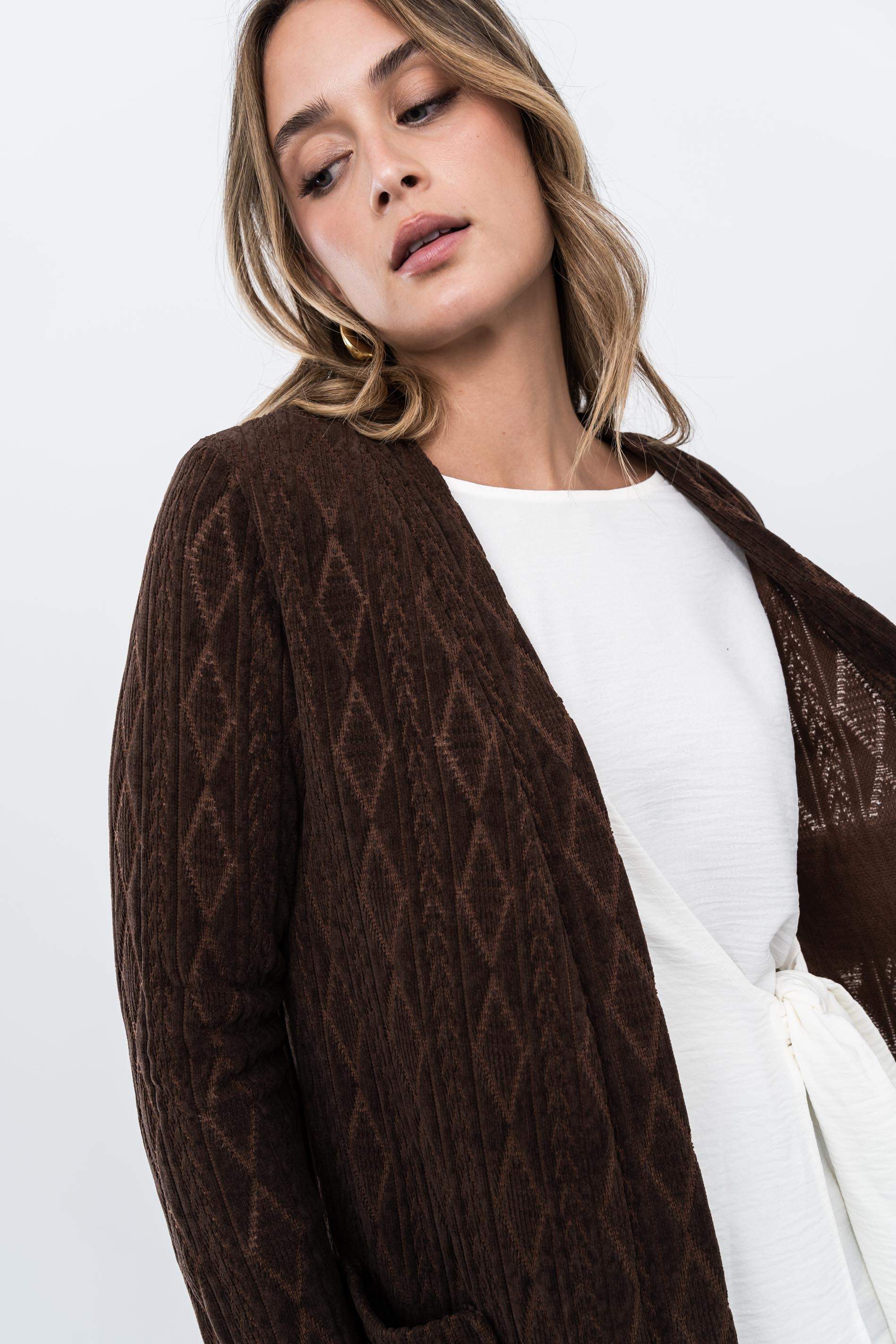 CHAQUETA PUNTO ROMBO CHOCOLATE