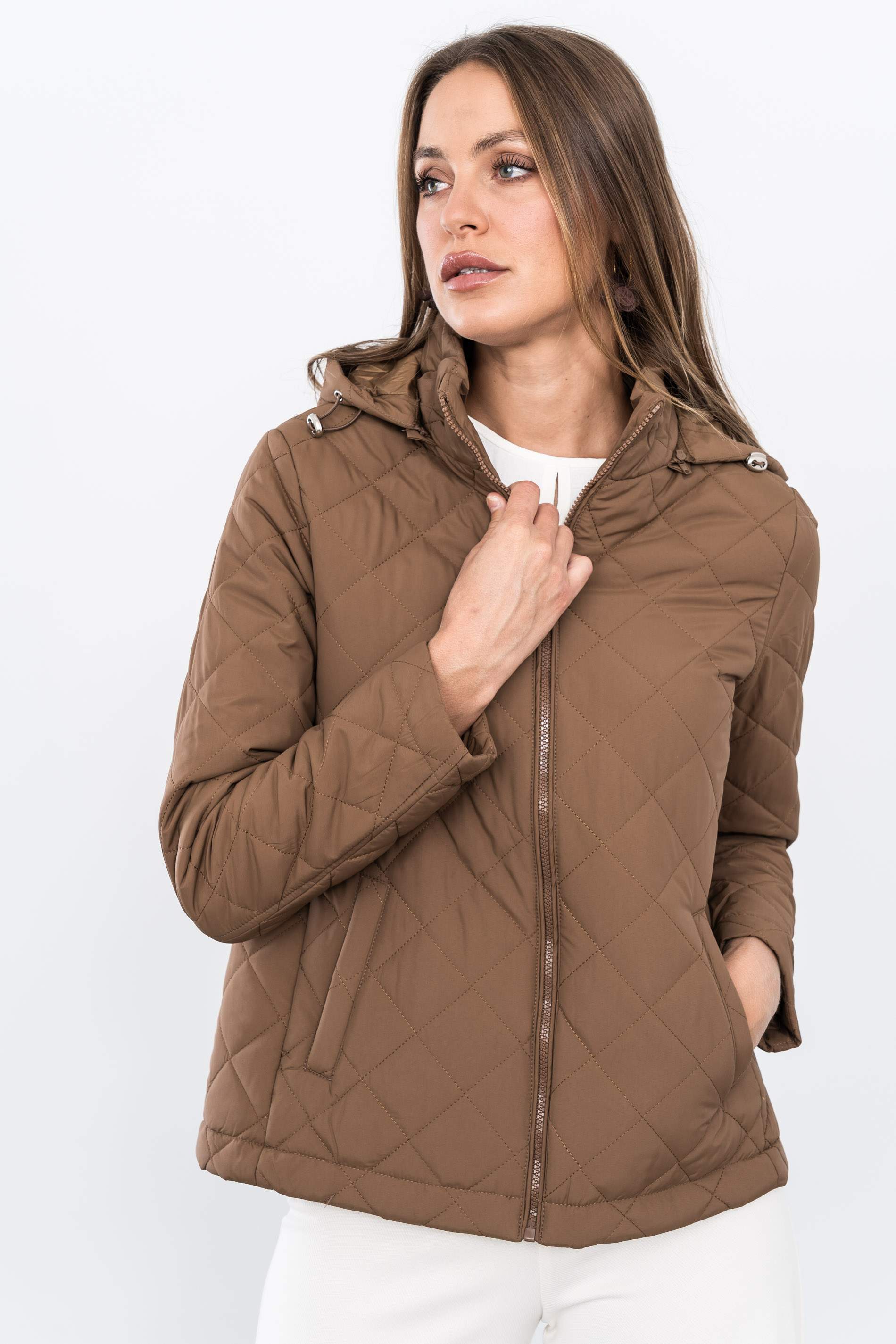 PARKA ROMBOS PESPUNTES MARRÓN