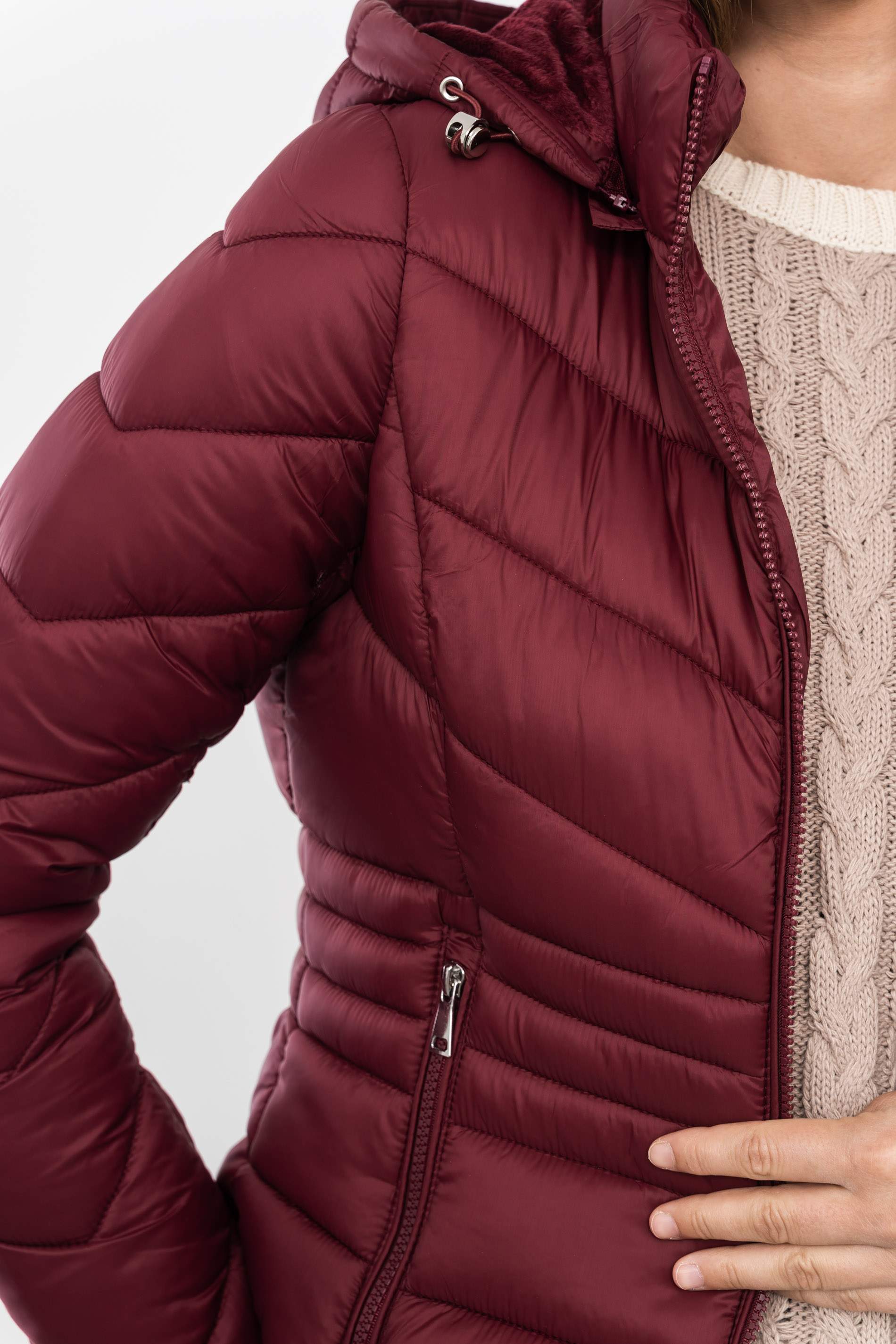 CHAQUETÓN PESPUNTES BURDEOS