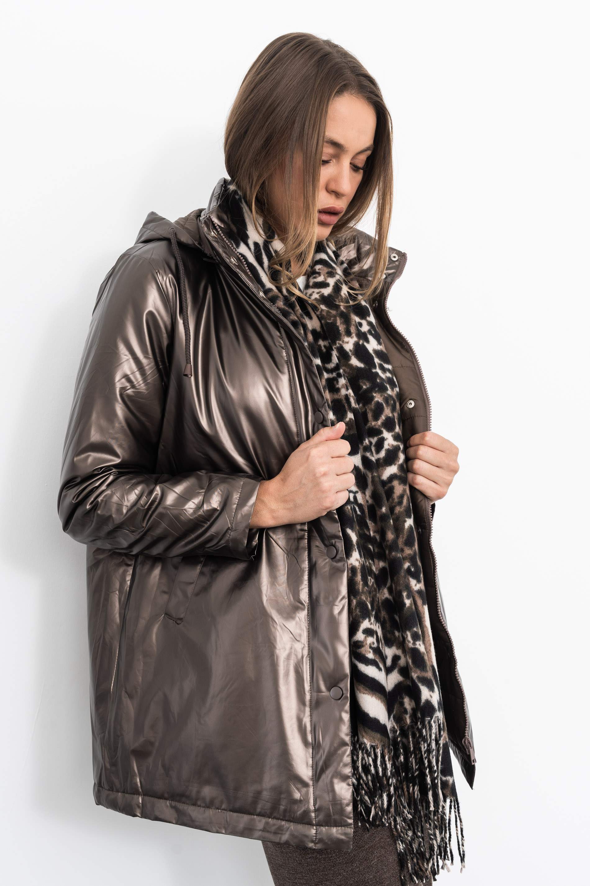 PARKA ACOLCHADA METALIZADA MARRÓN