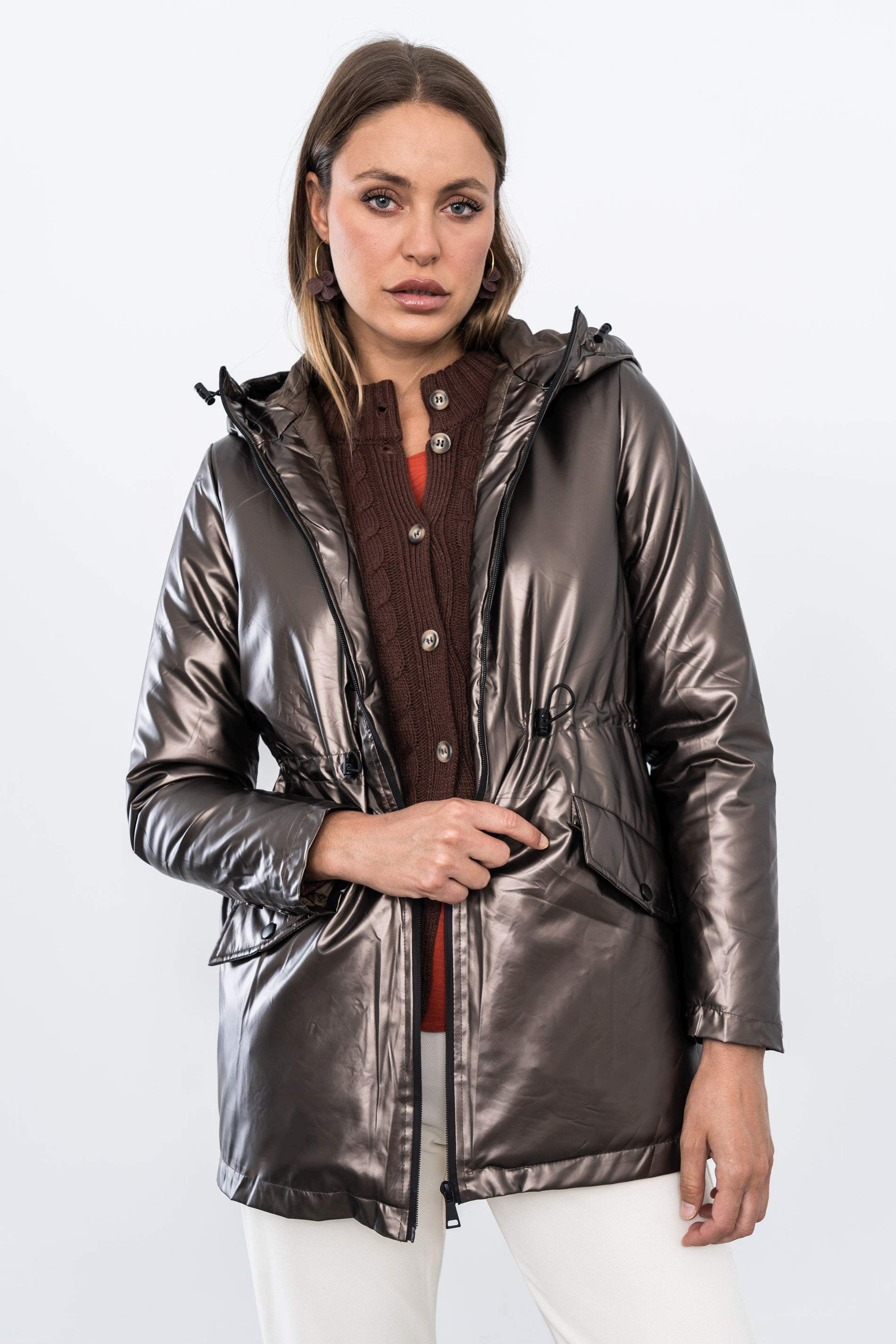 PARKA METALIZADA BOLSILLOS MARRÓN