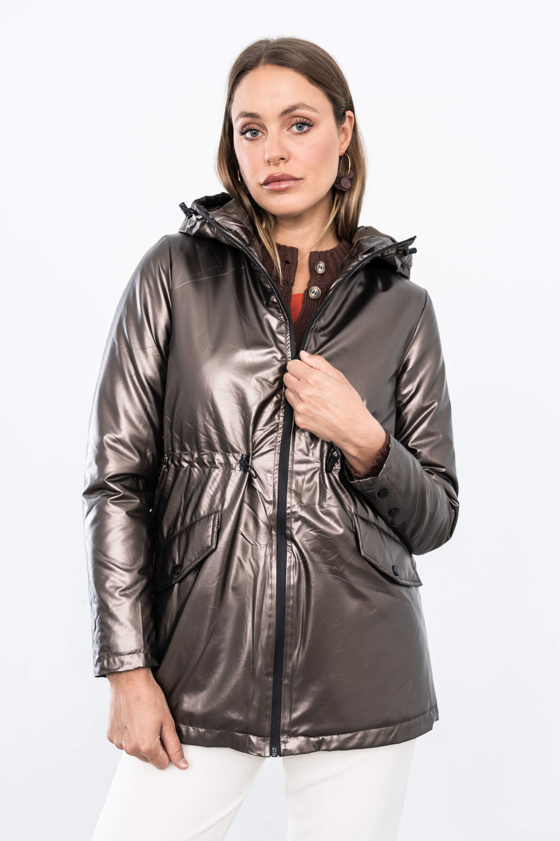 PARKA METALIZADA BOLSILLOS MARRÓN