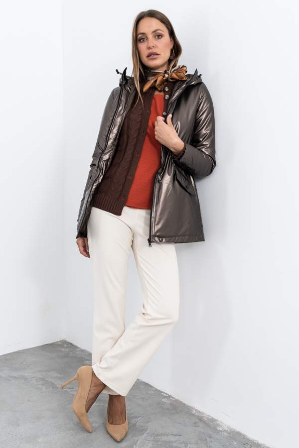 PARKA METALIZADA BOLSILLOS MARRÓN