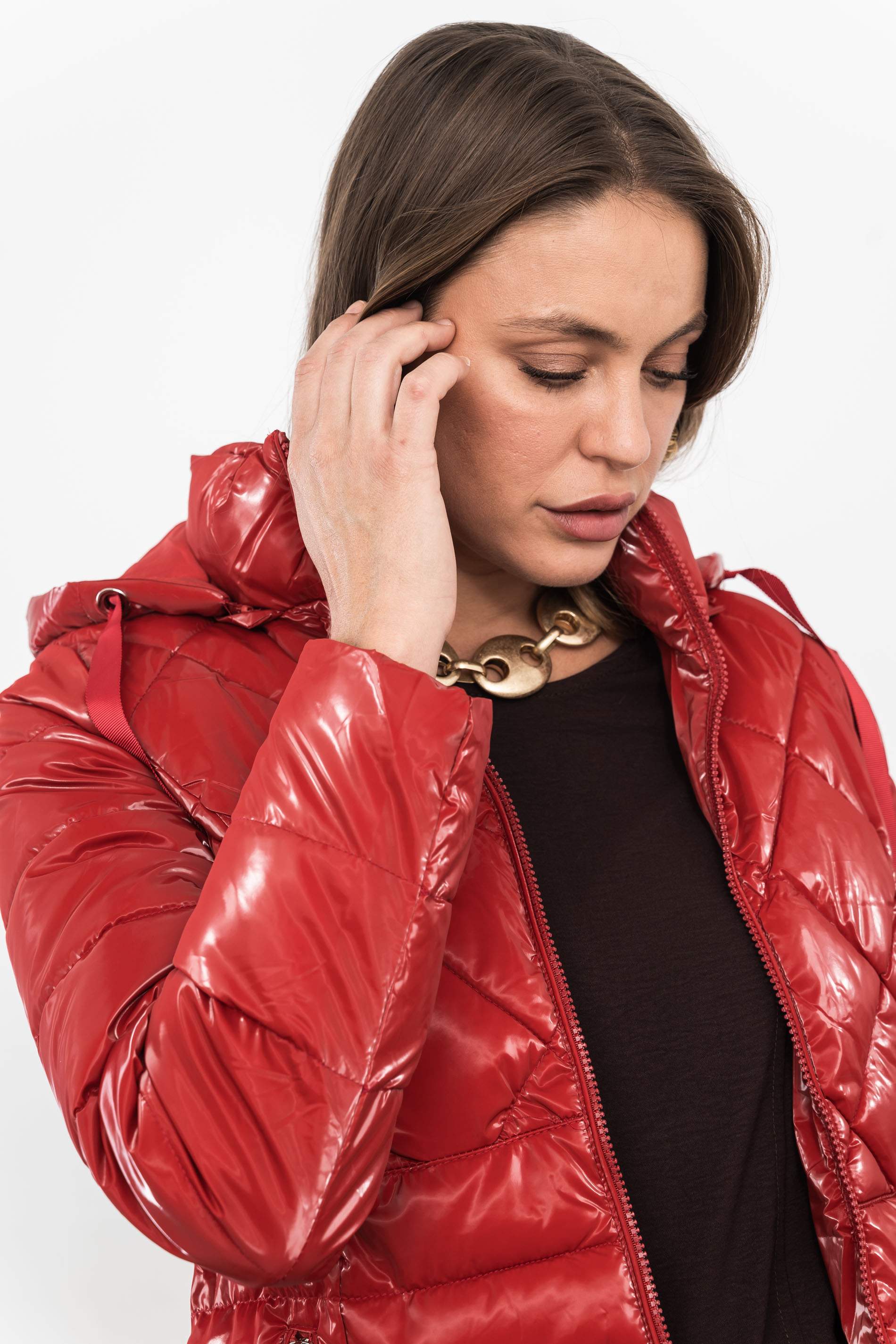 PARKA PESPUNTES COMBINADOS ROJO