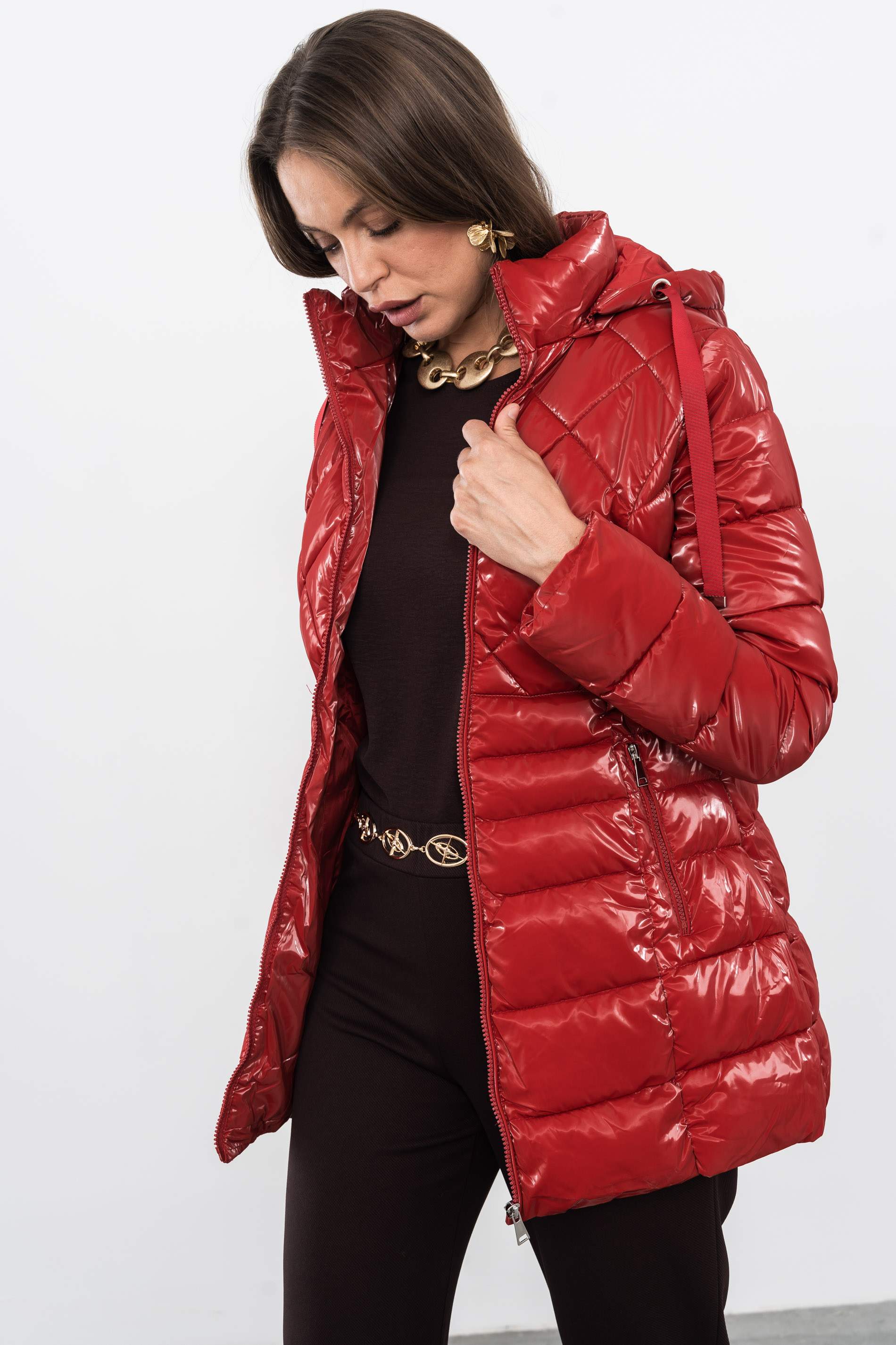 PARKA PESPUNTES COMBINADOS ROJO
