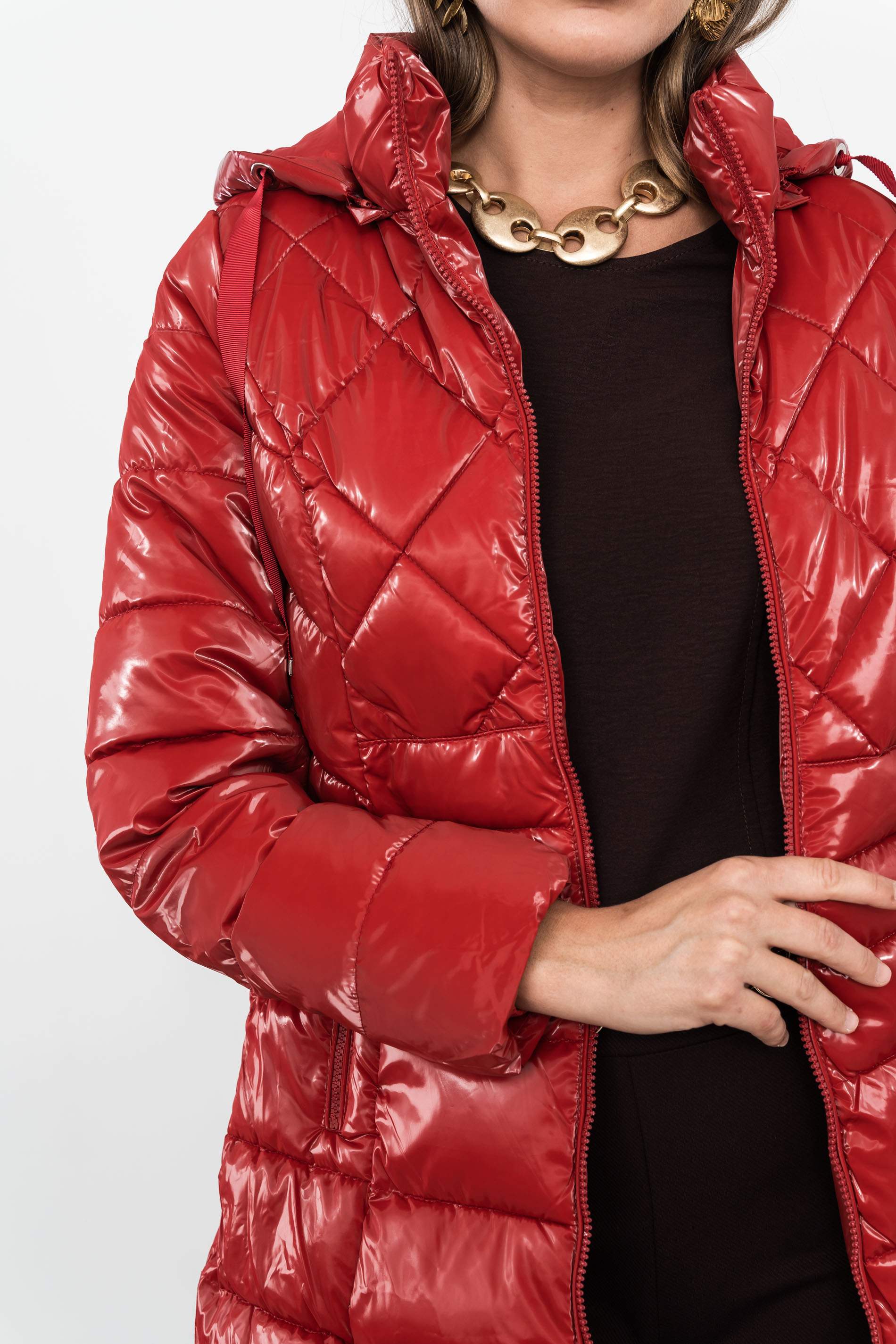 PARKA PESPUNTES COMBINADOS ROJO