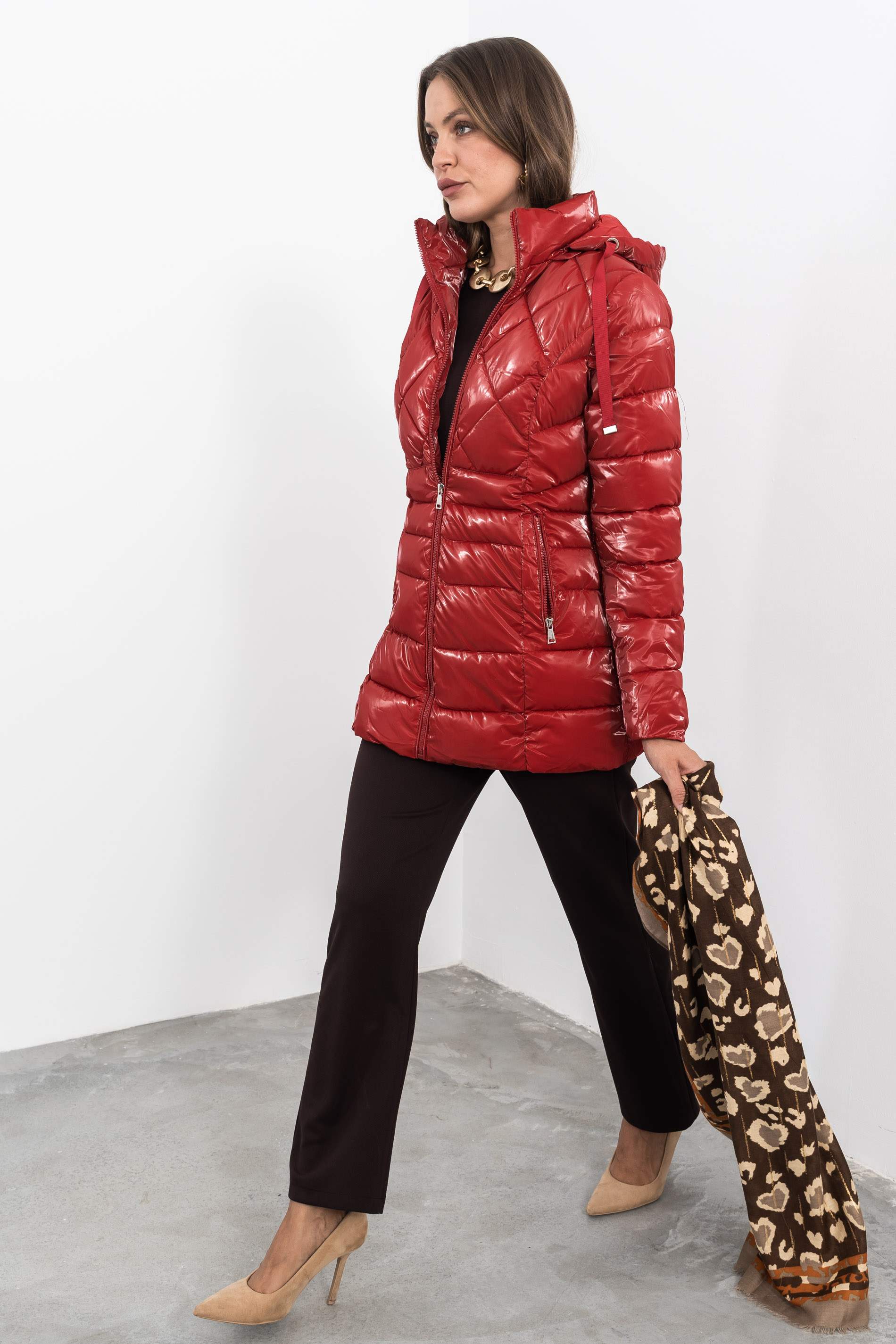 PARKA PESPUNTES COMBINADOS ROJO