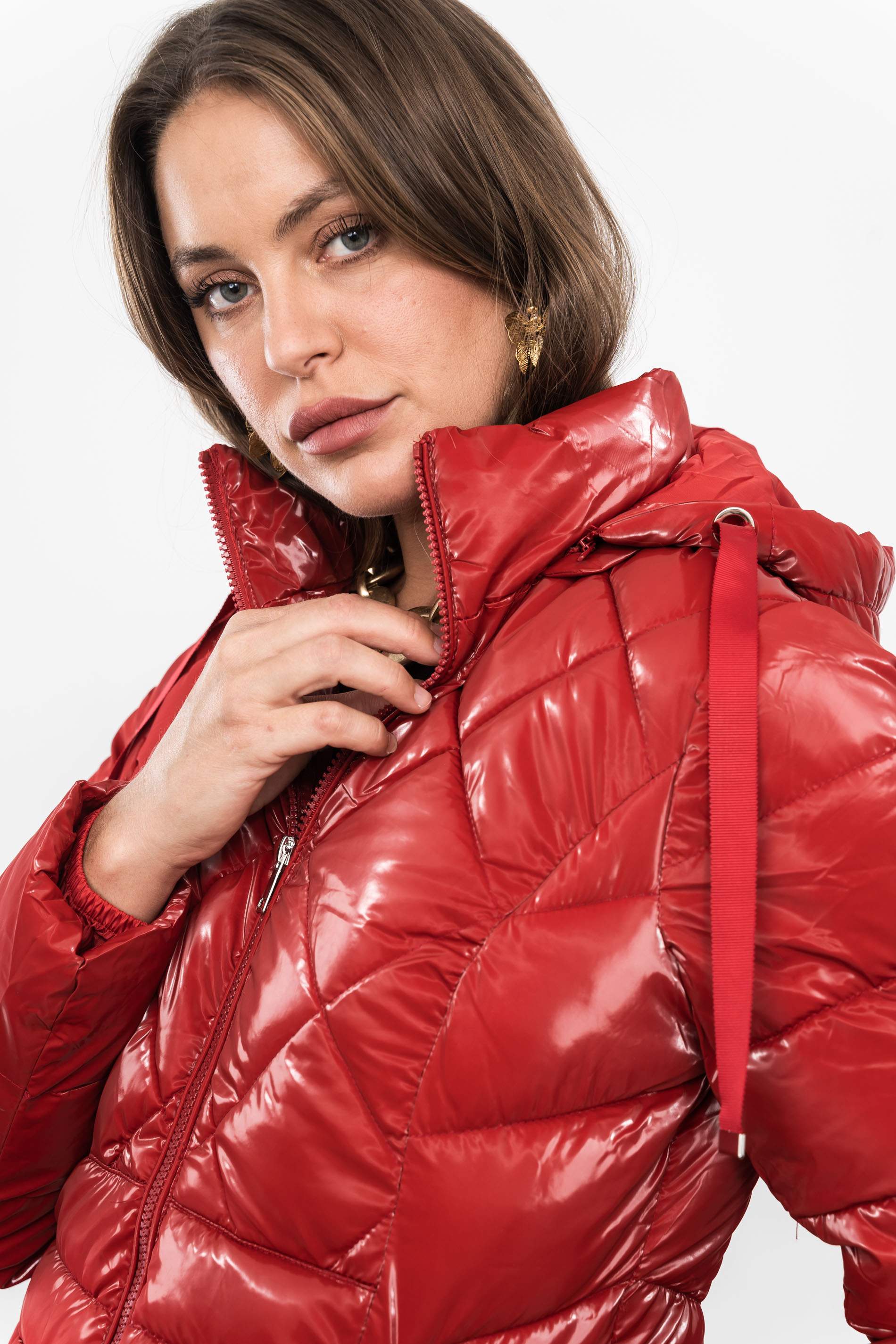 PARKA PESPUNTES COMBINADOS ROJO