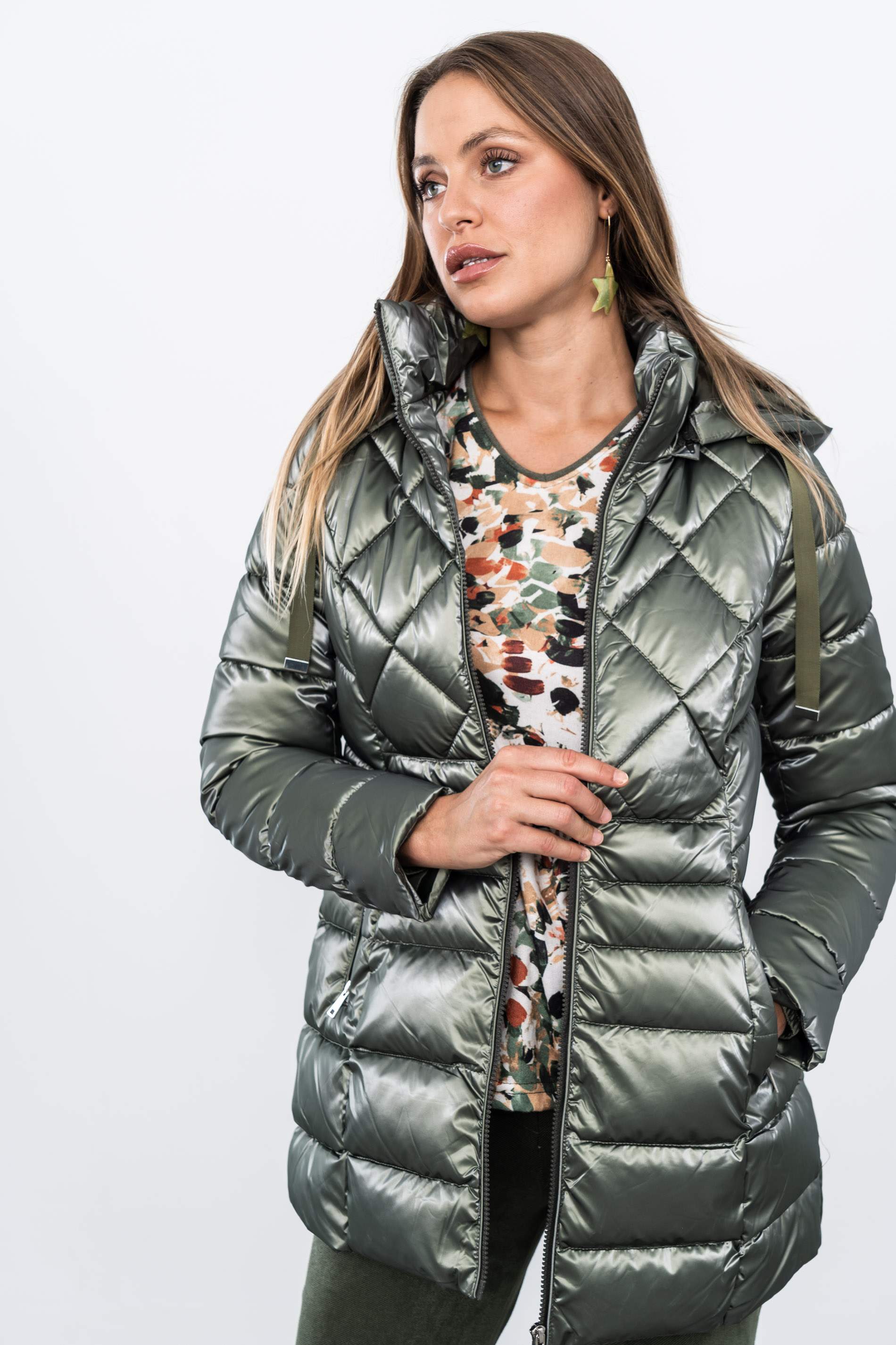 PARKA PESPUNTES COMBINADOS KAKI