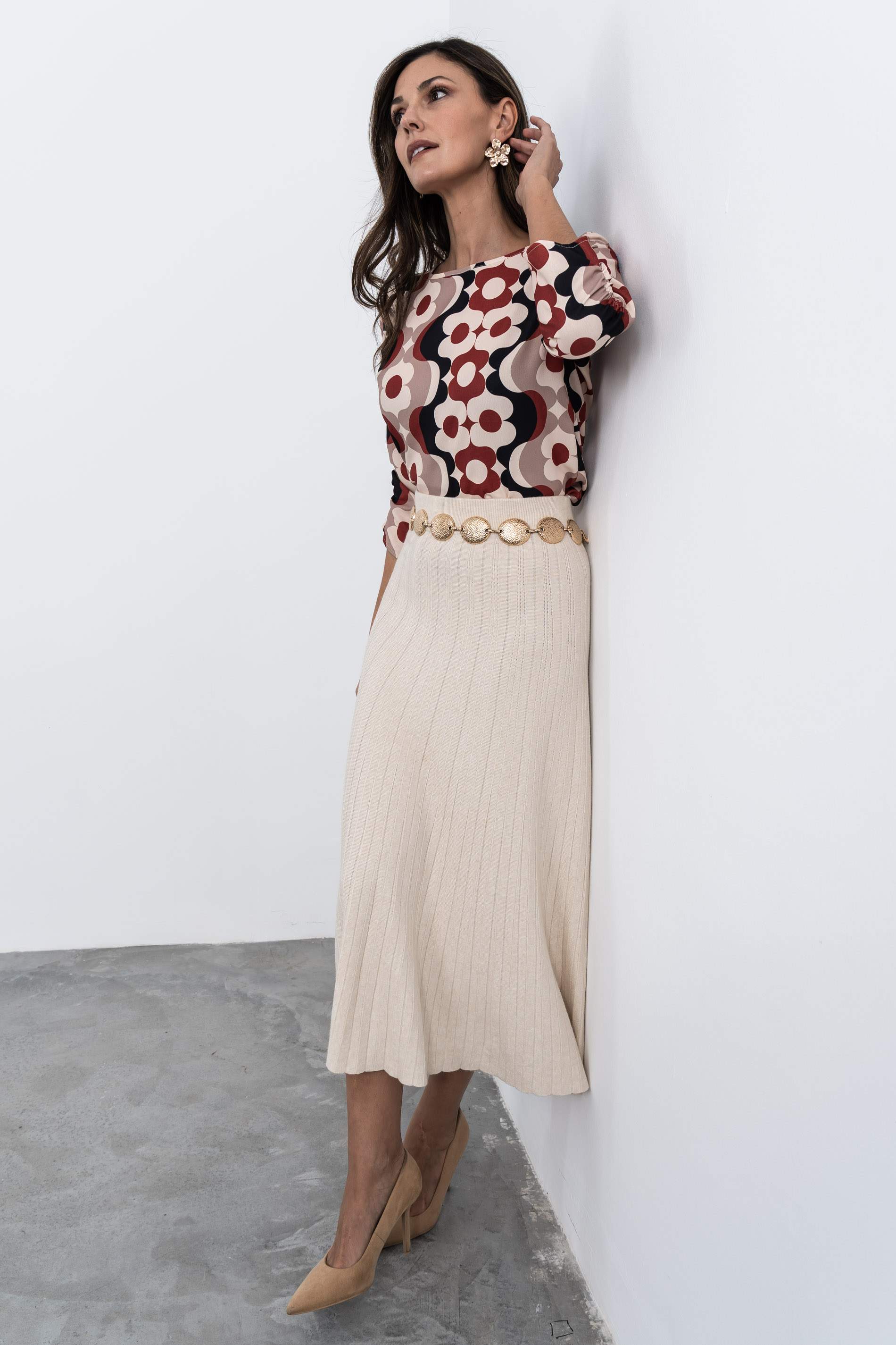 FALDA PUNTO CANALÉ BEIGE