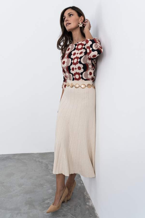 FALDA PUNTO CANALÉ BEIGE