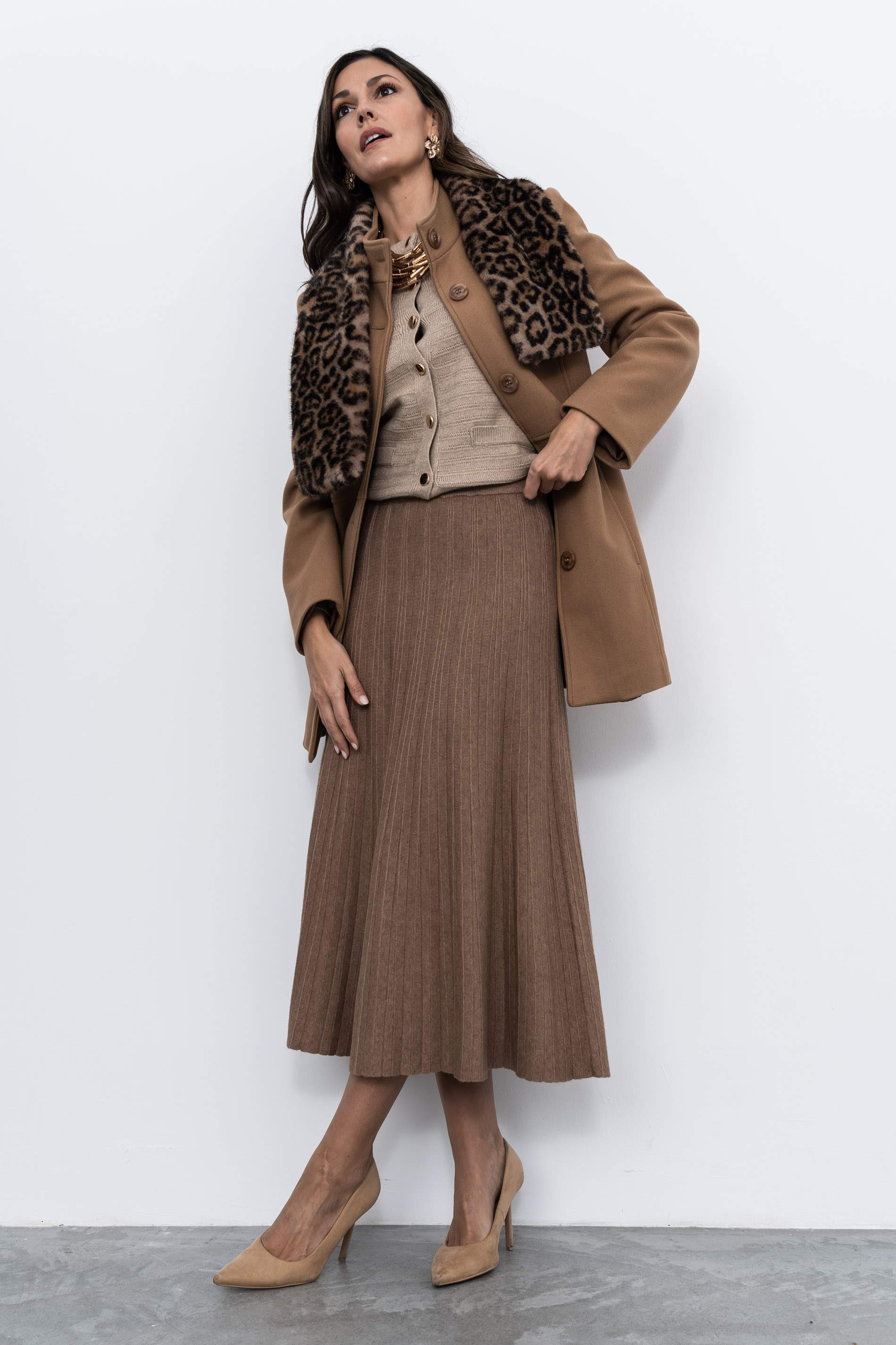 FALDA PUNTO CANALÉ CAMEL