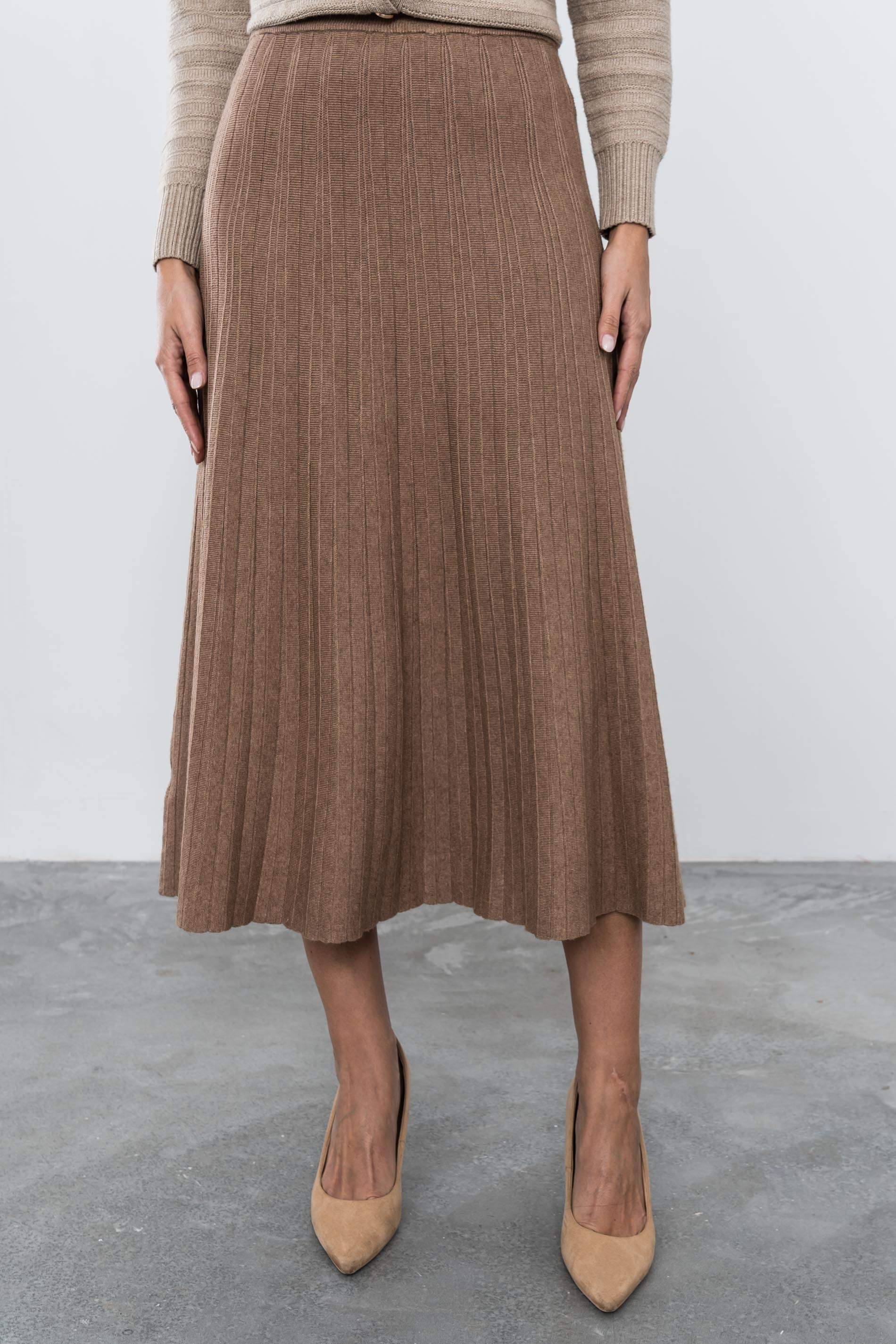 FALDA PUNTO CANALÉ CAMEL