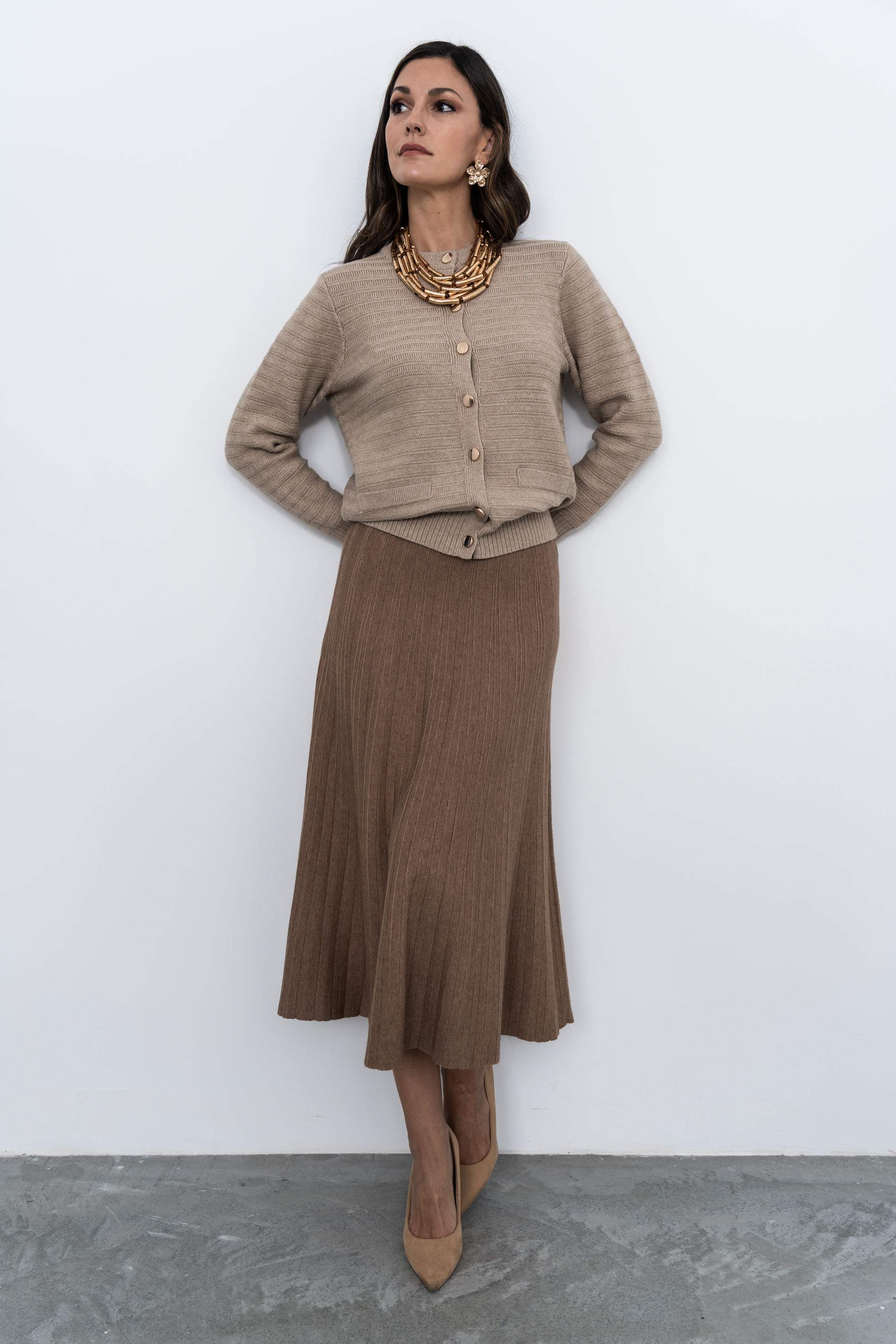 FALDA PUNTO CANALÉ CAMEL