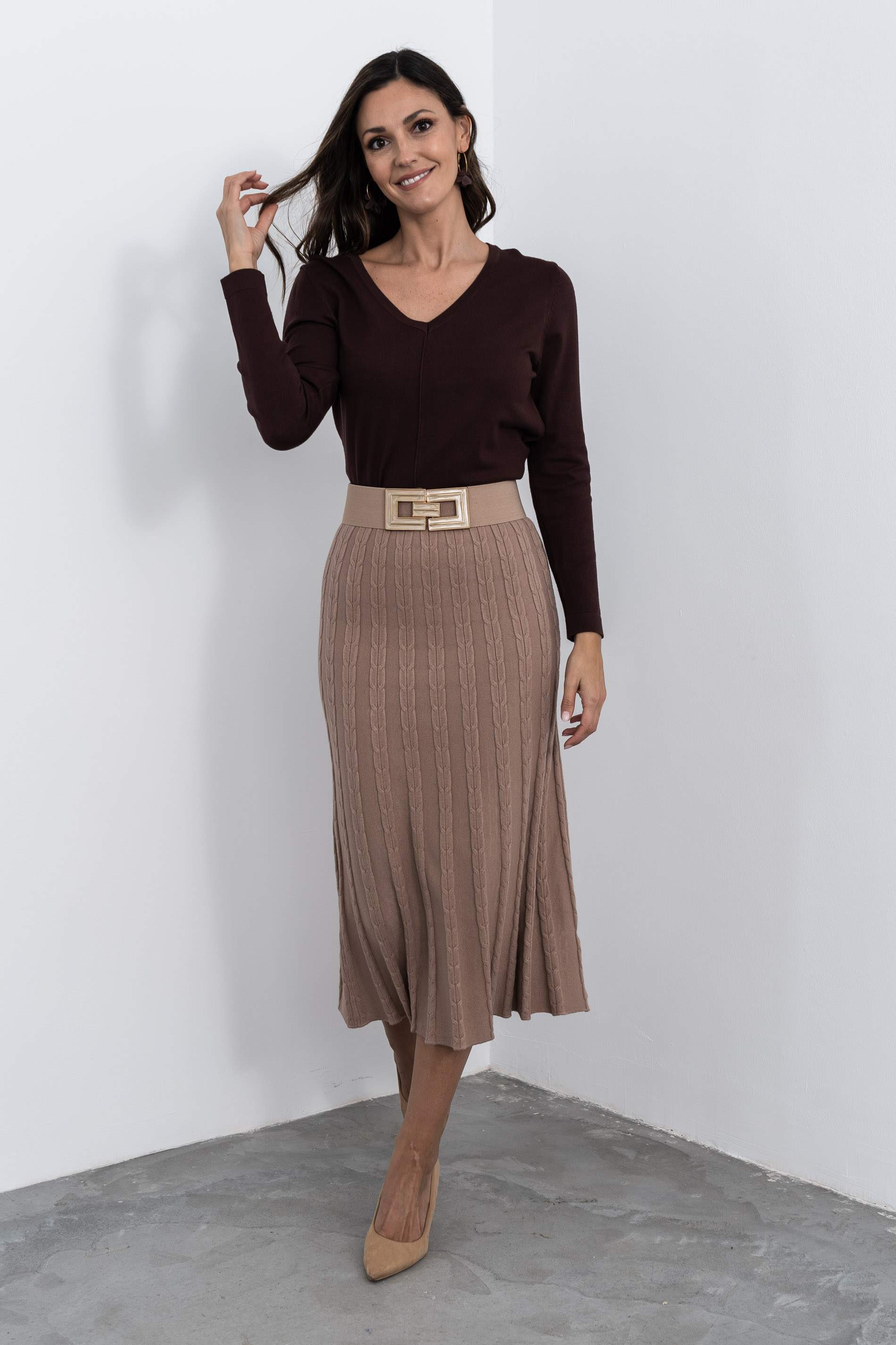 FALDA PUNTO OCHOS CAMEL