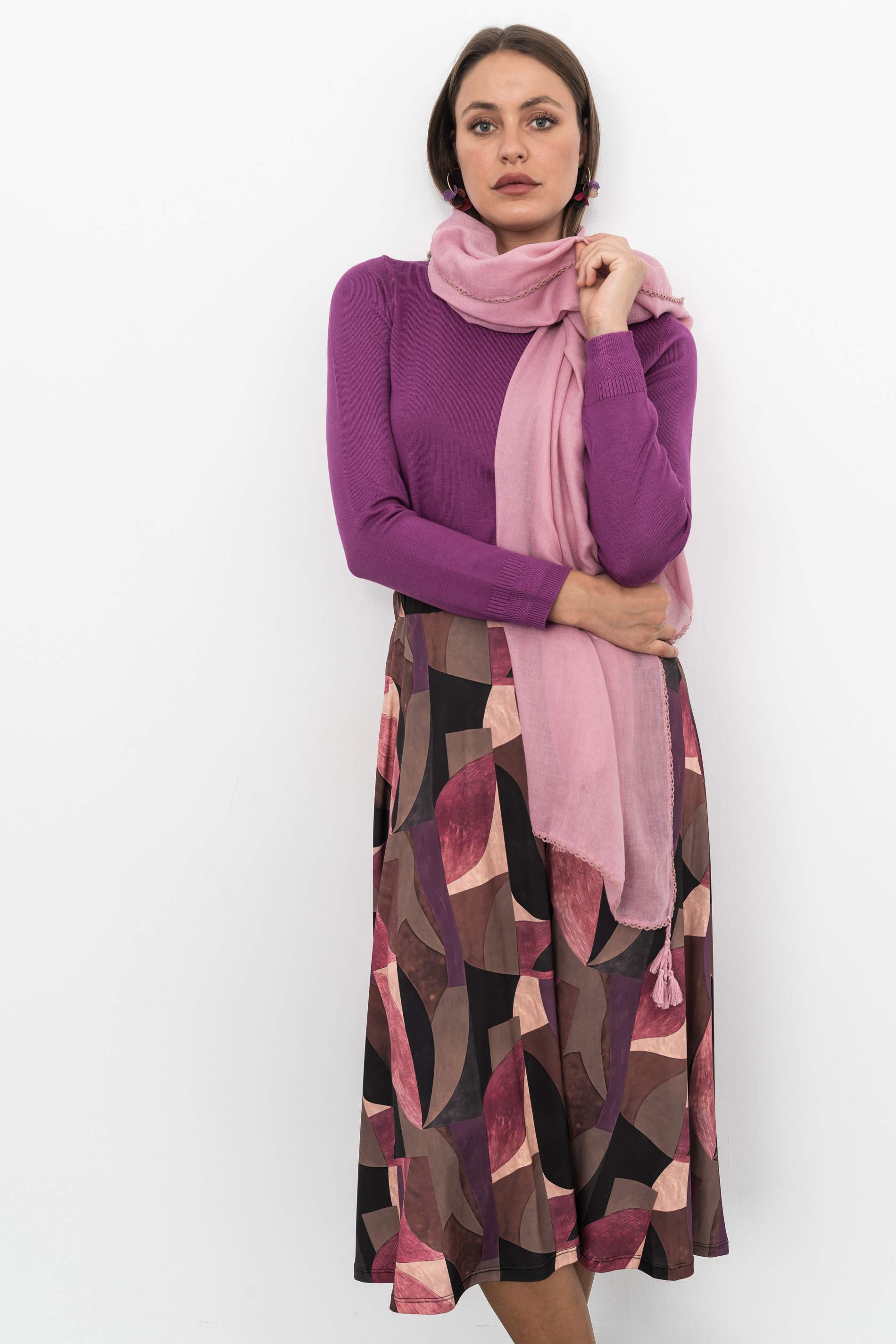 FOULARD LISO POMPONES ROSA