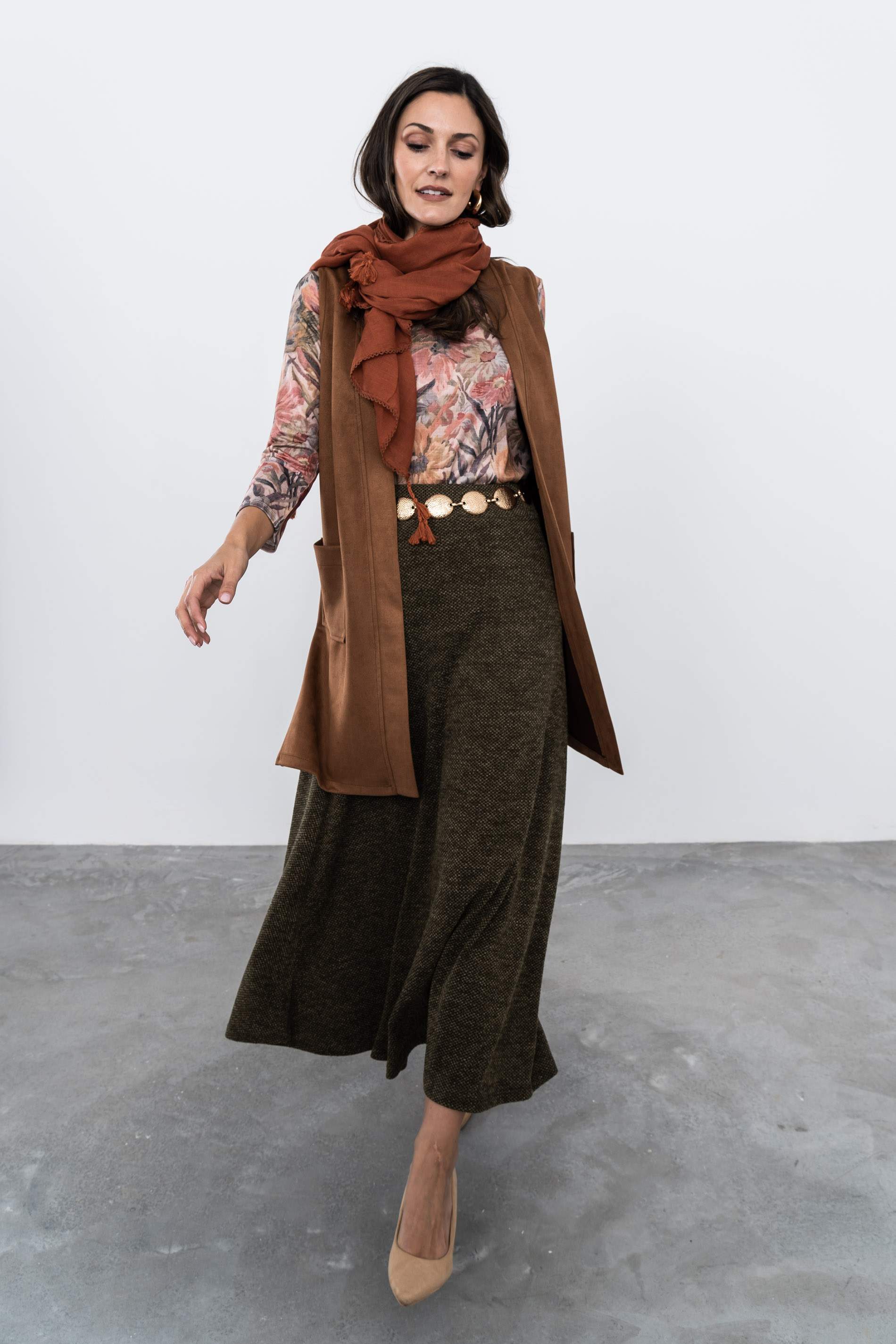 FOULARD LISO POMPONES TEJA