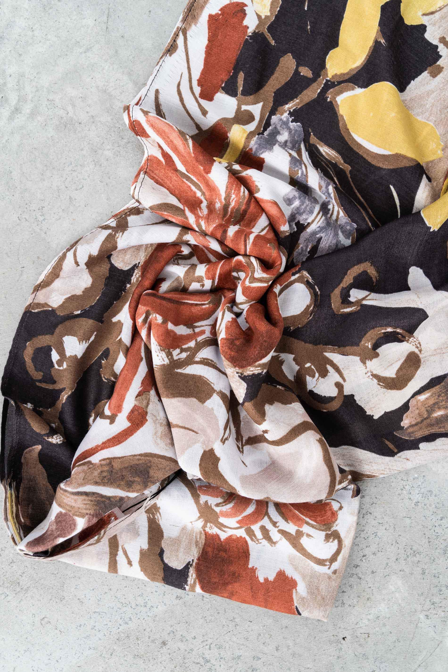 FOULARD FLOR PINCELADA MARRÓN