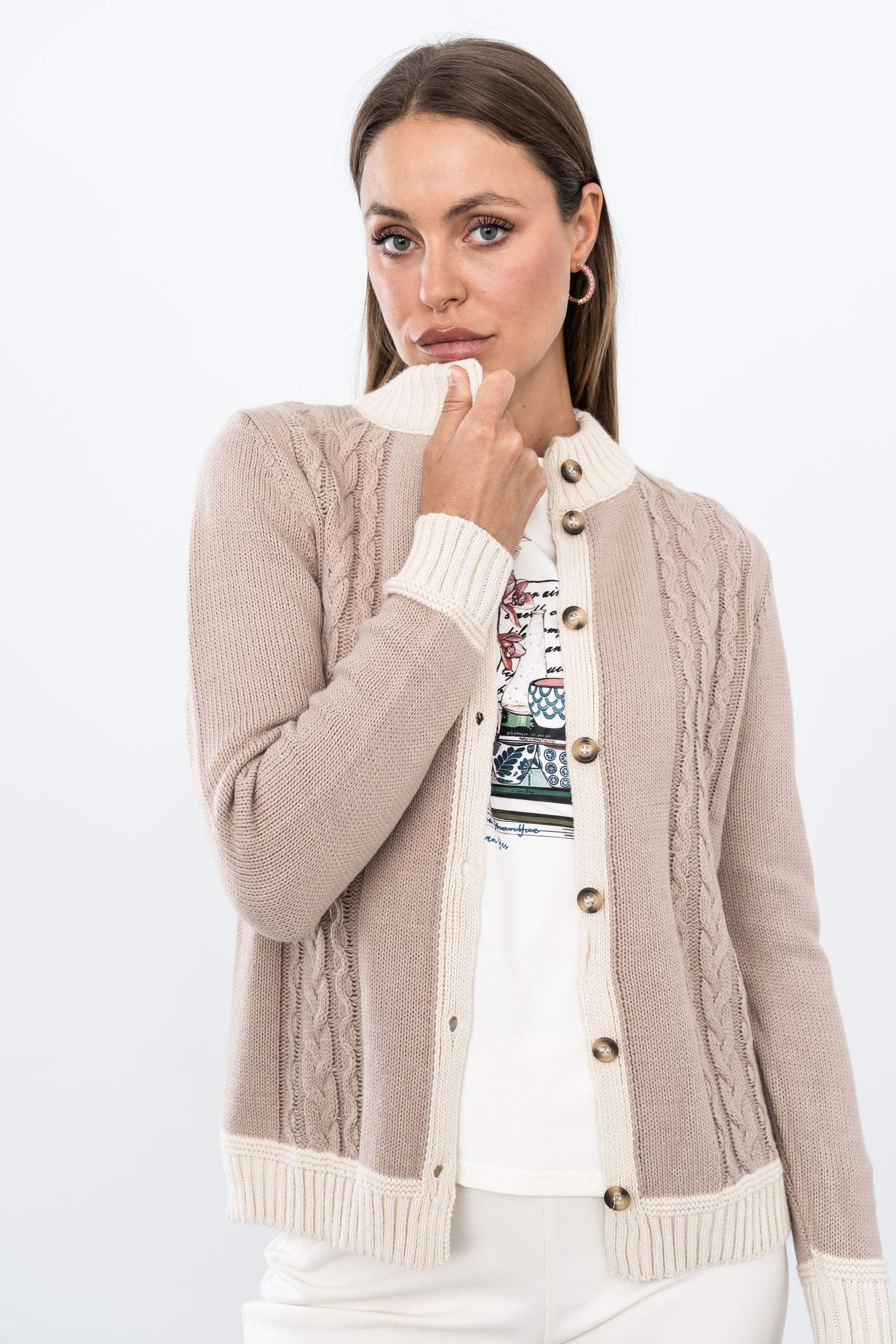 CHAQUETA TIRAS CONTRASTE TOSTADO